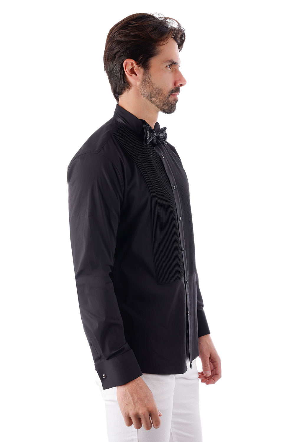BARABAS Men's Tuxedo Wing Collar French Cuffs Long Sleeve Shirt 4txs02 Black