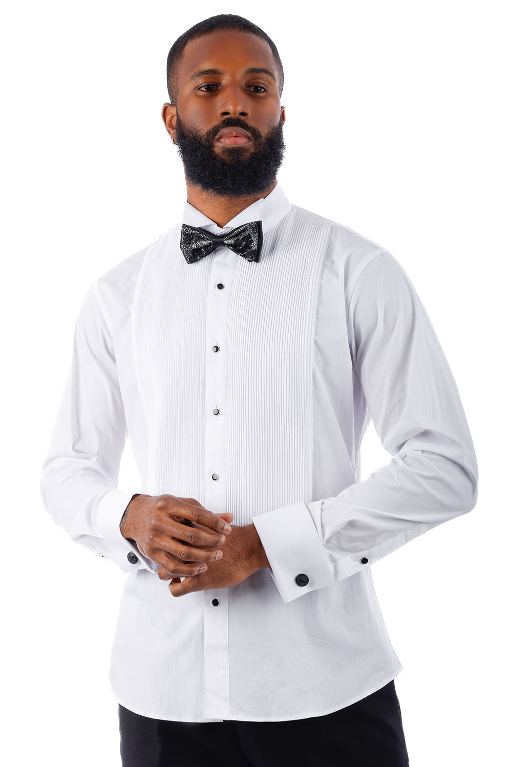 BARABAS Men's Tuxedo Wing Collar French Cuffs Long Sleeve Shirt 4txs02 White