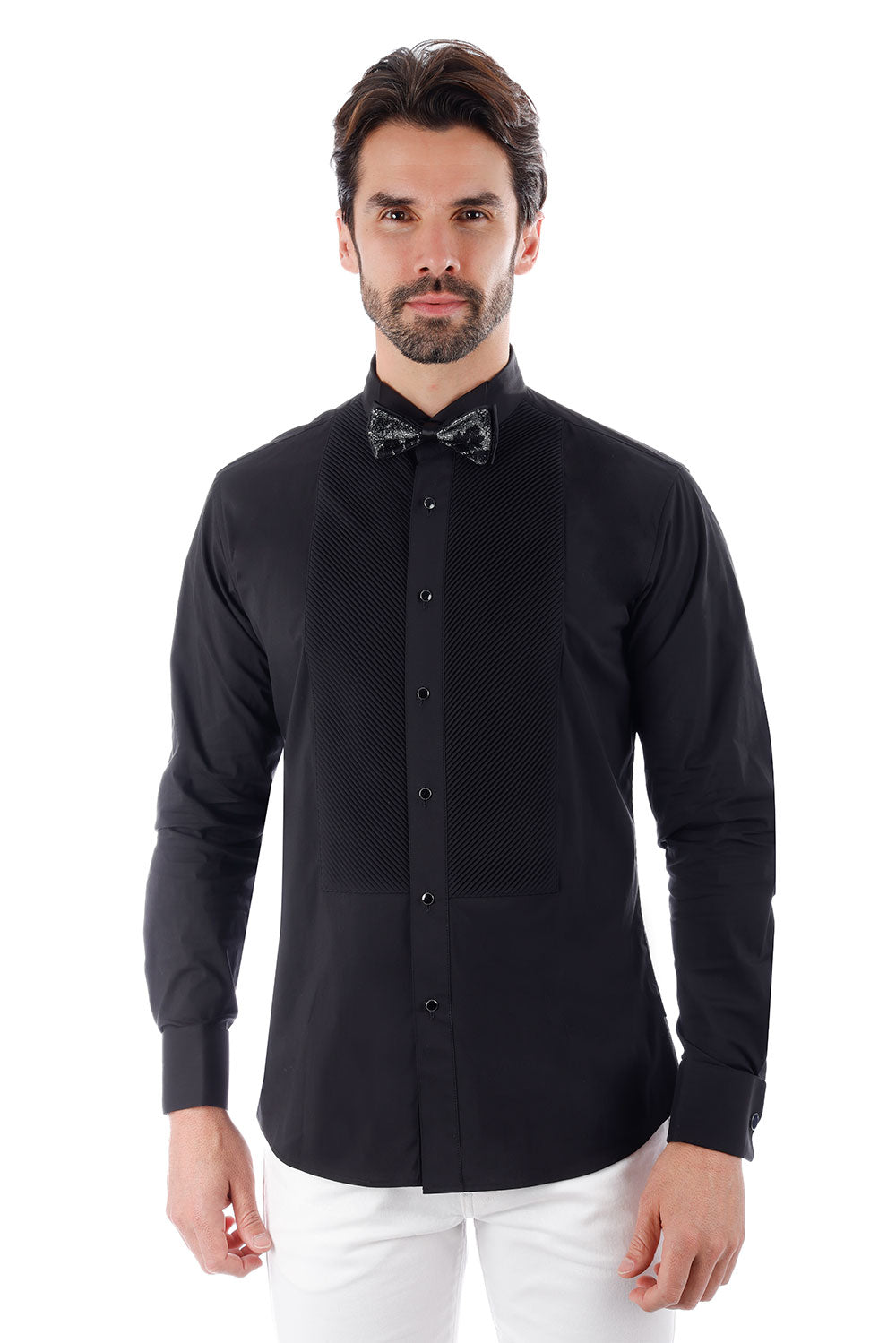 BARABAS Men's Tuxedo Wing Collar Button Down Long Sleeve Shirt 4txs03 Black