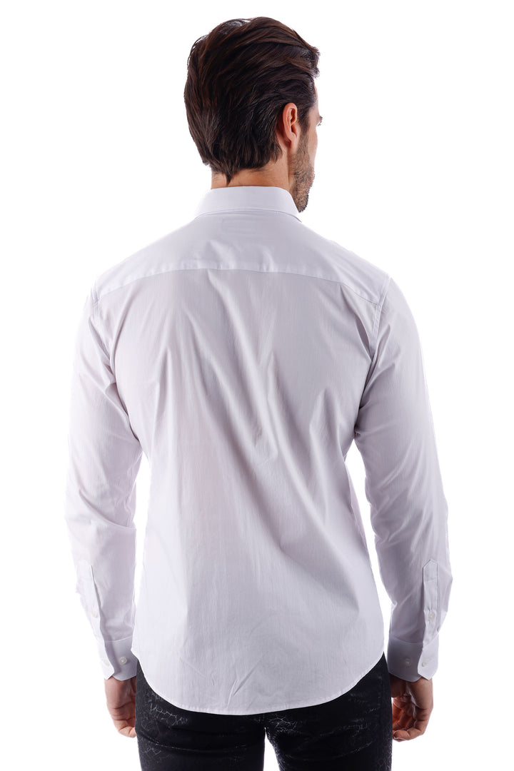 Barabas Men's Wave Pattern Button Down Long Sleeve Shirt 4TXR14 White