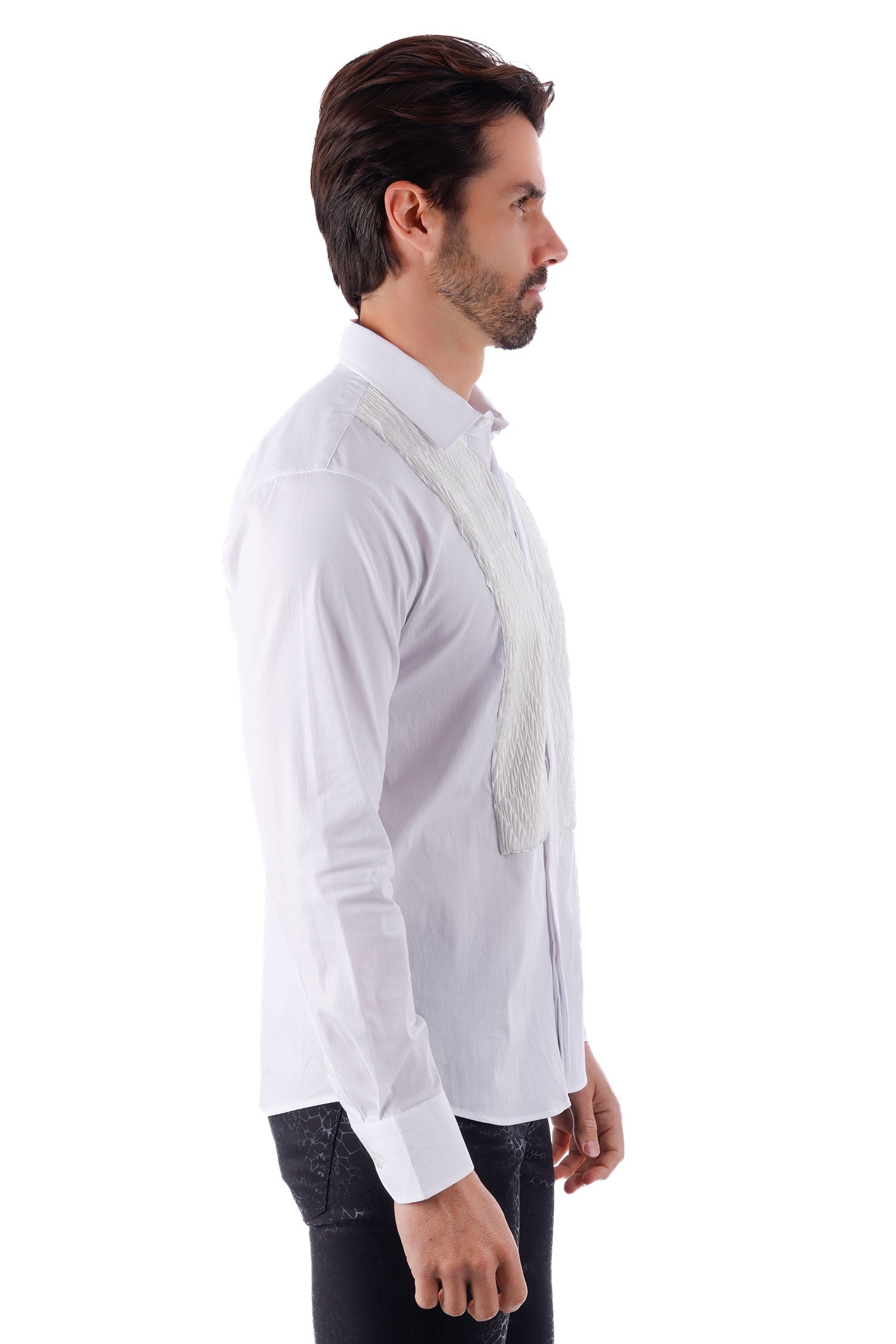 Barabas Men's Wave Pattern Button Down Long Sleeve Shirt 4TXR14 White