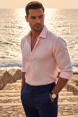 BARABAS Men's Textured Stretch Button Down Long Sleeve Shirt 4B34 #Color_Pink
