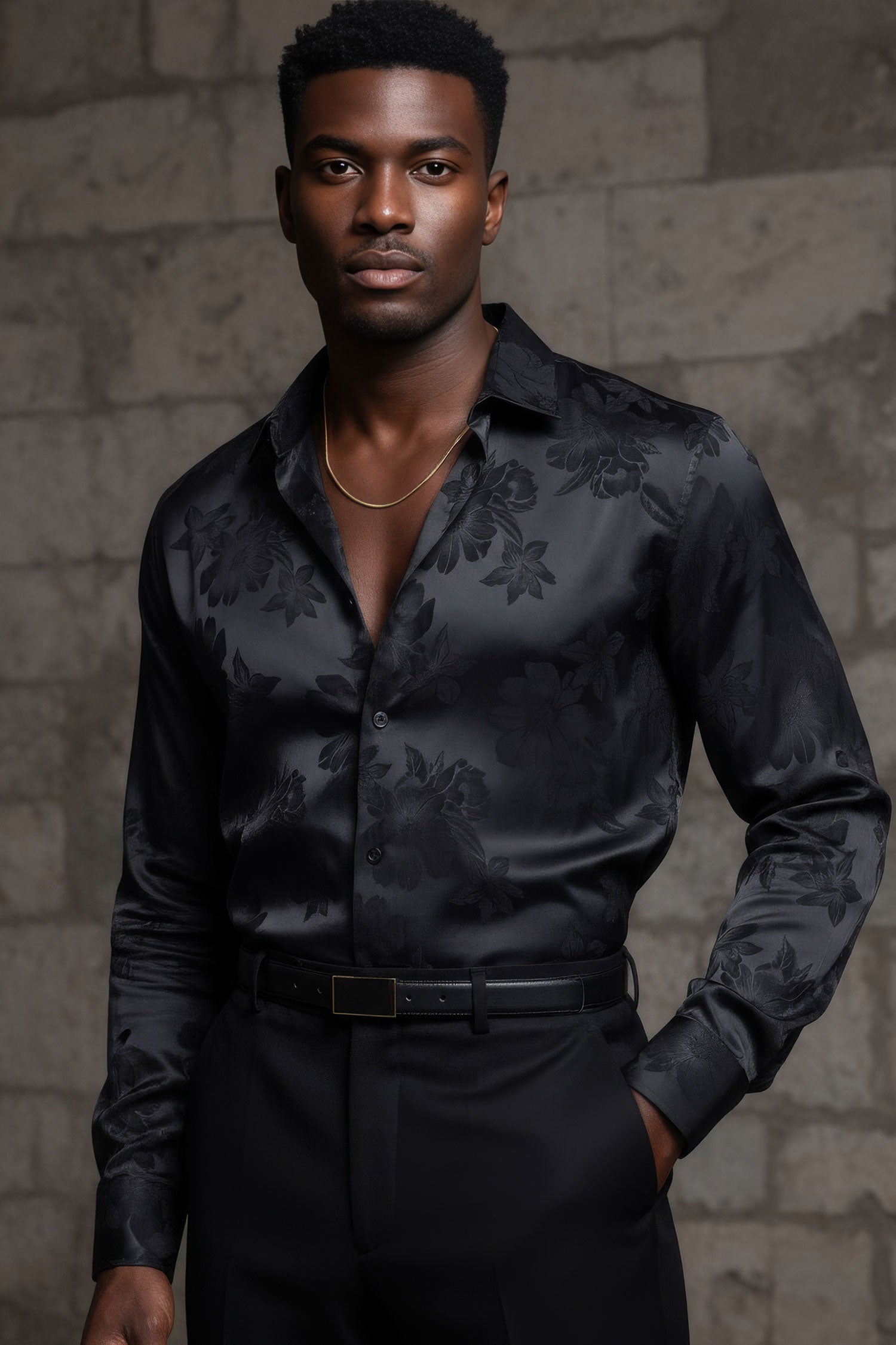 BARABAS Men's Floral Stretch Button Down Long Sleeve Shirt 4B36 Black