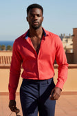 BARABAS Men's Linen Lightweight Button Down Long Sleeve Shirt 4B37 #Color_Red