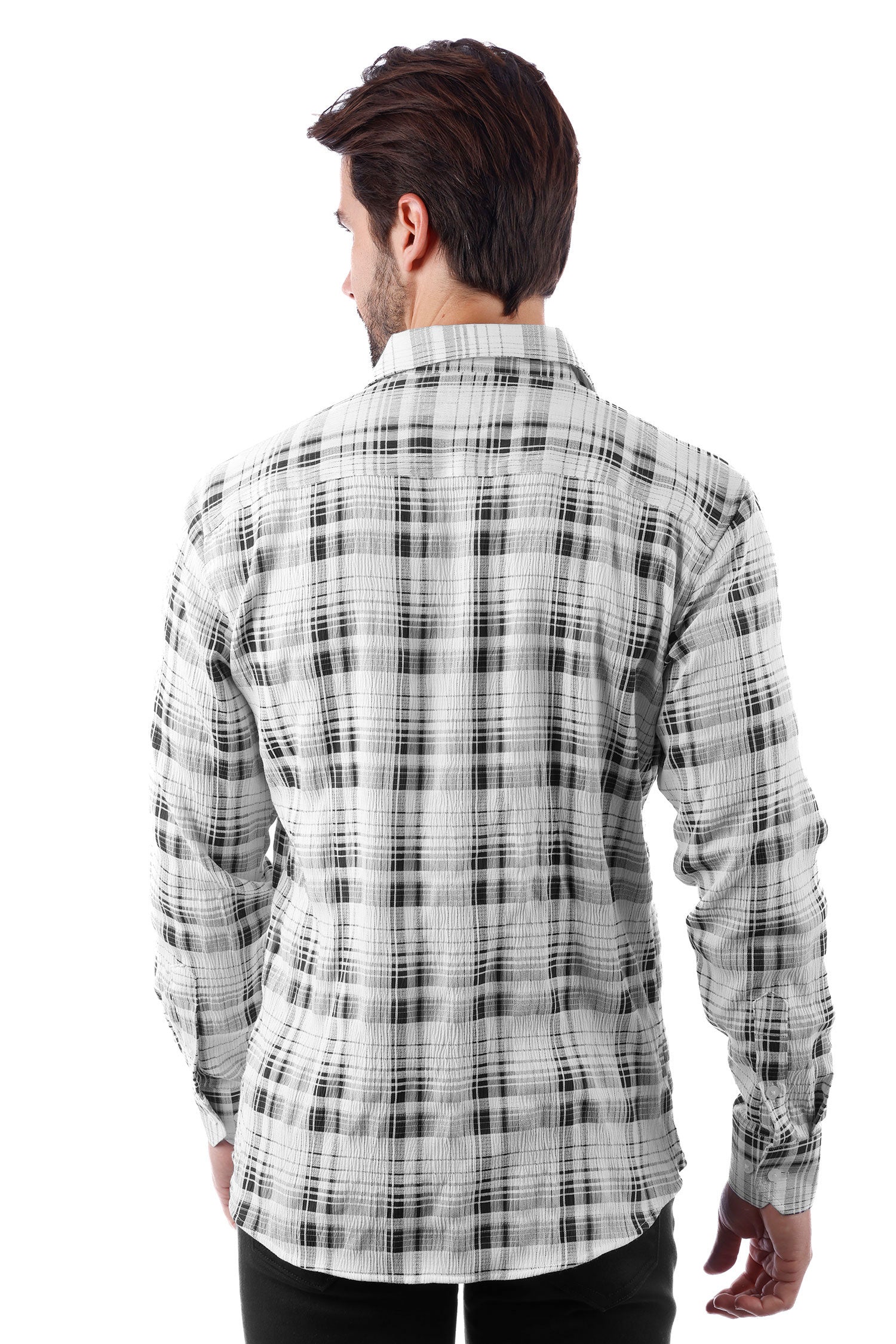 Barabas Men's Plaid Checkered Button Down Long Sleeve Shirts 4B49 White Black