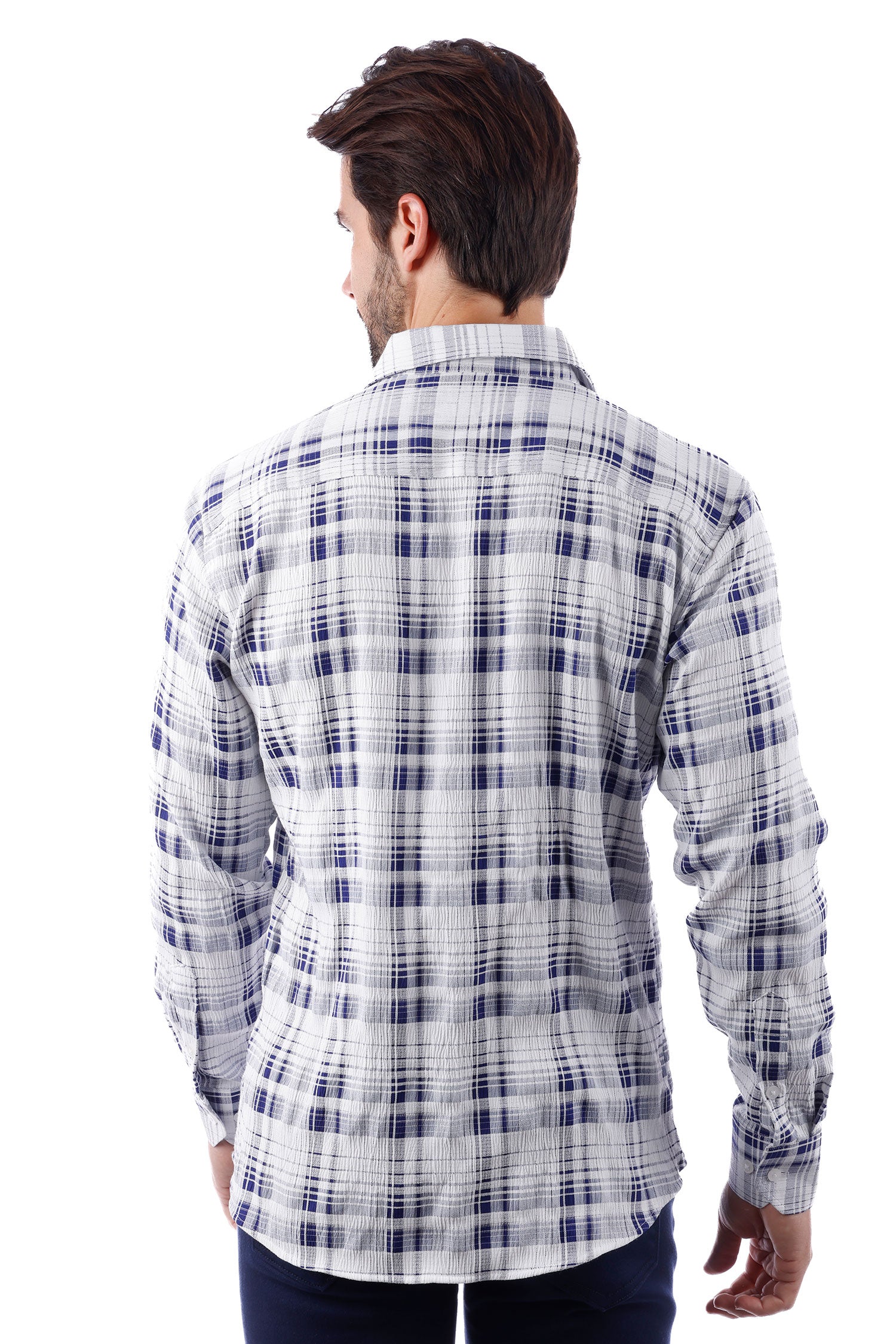 Barabas Men's Plaid Checkered Button Down Long Sleeve Shirts 4B49 White Navy