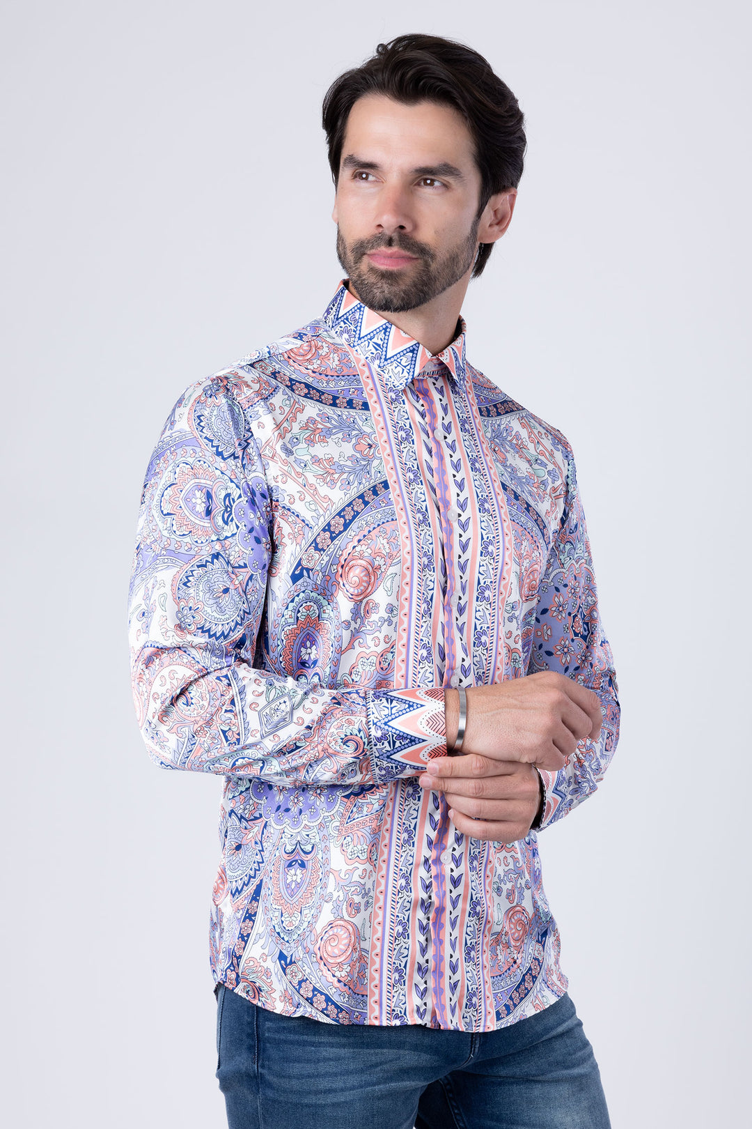 Barabas Men's Paisley Pattern Button Down Long Sleeve Shirts 4B53 Purple