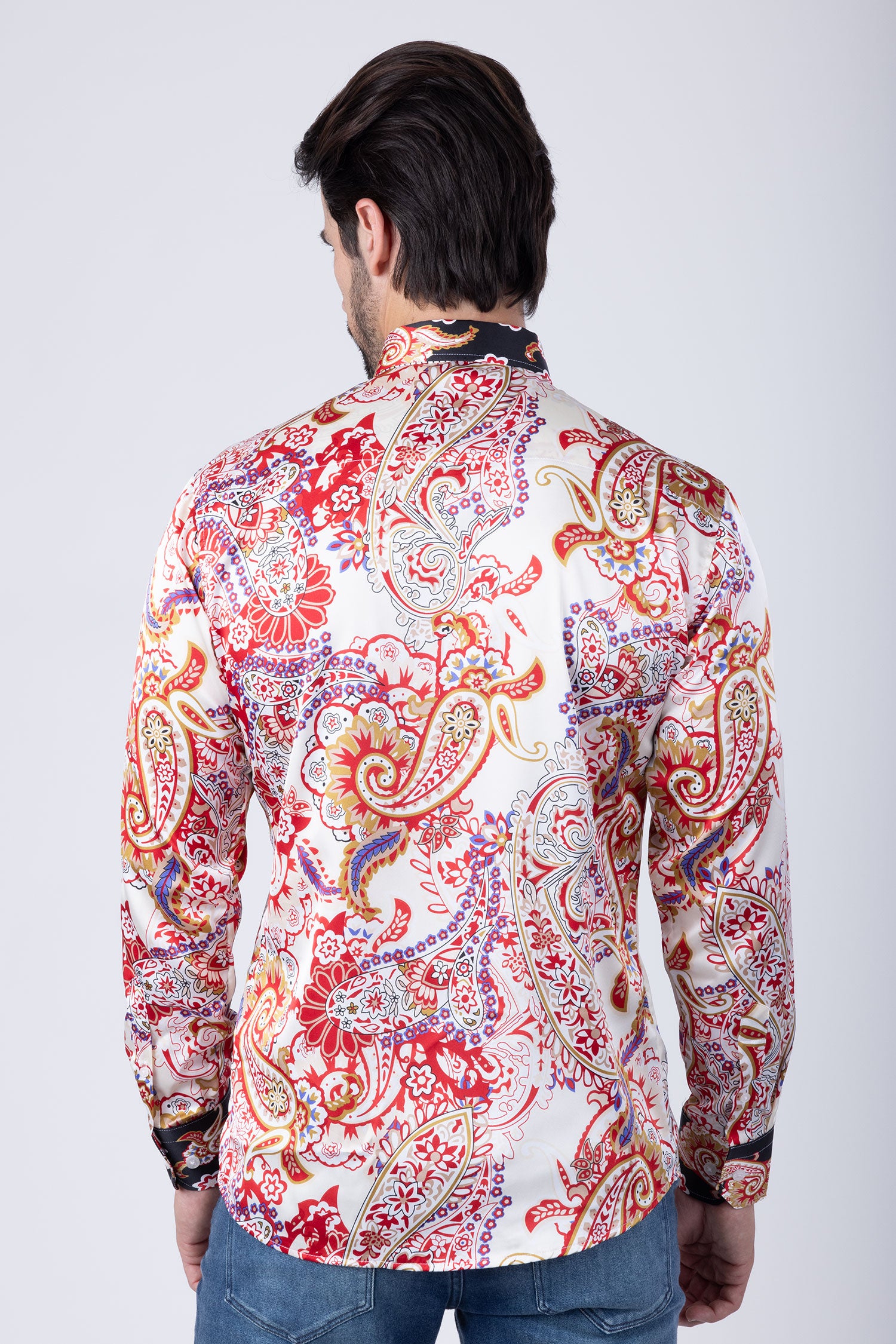 Barabas Men's Paisley Pattern Button Down Long Sleeve Shirts 4B53 Red