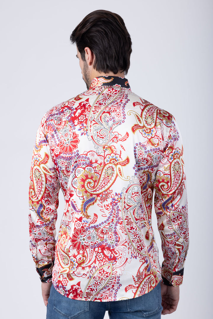 Barabas Men's Paisley Pattern Button Down Long Sleeve Shirts 4B53 Red