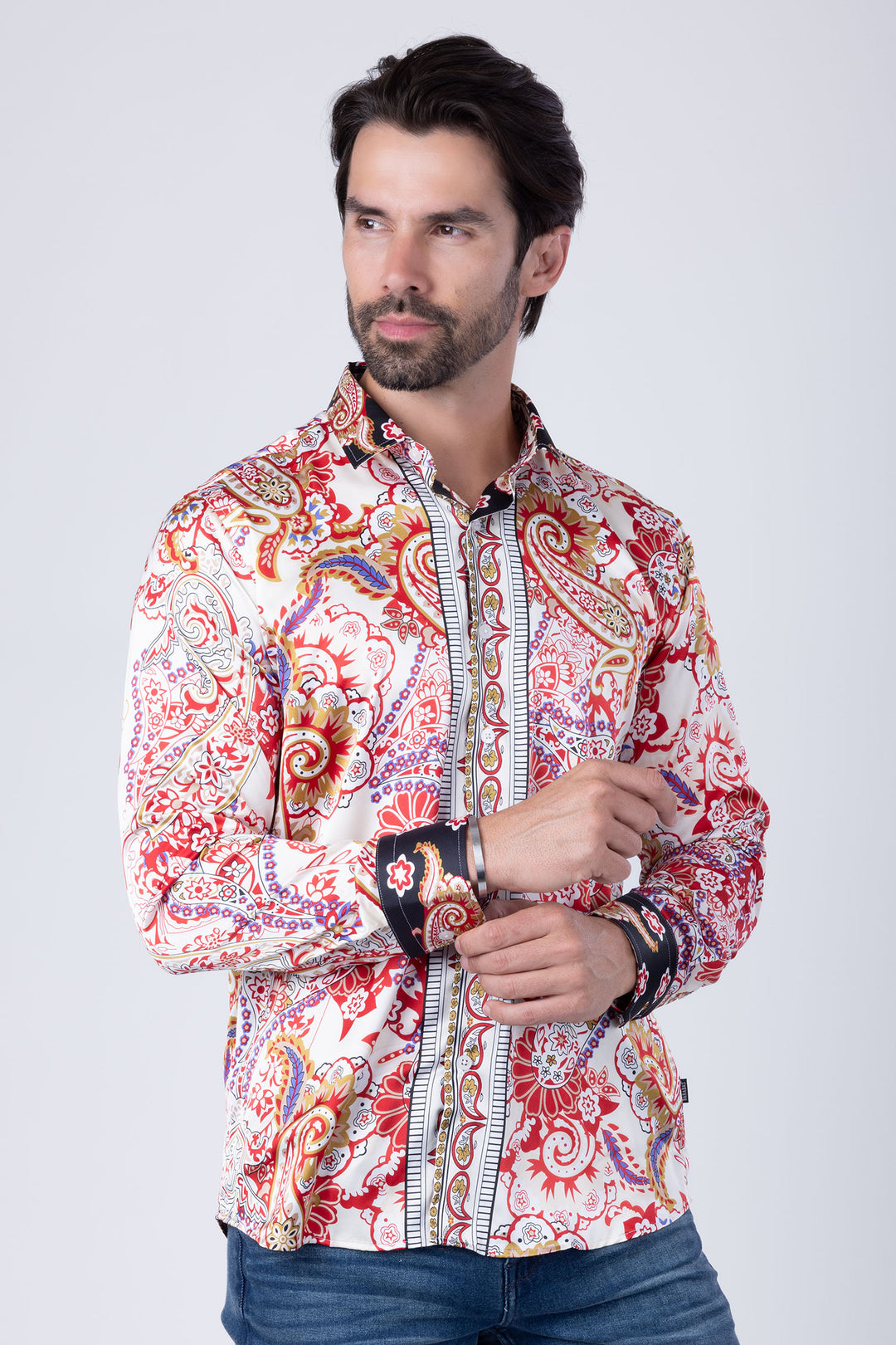 Barabas Men's Paisley Pattern Button Down Long Sleeve Shirts 4B53 Red