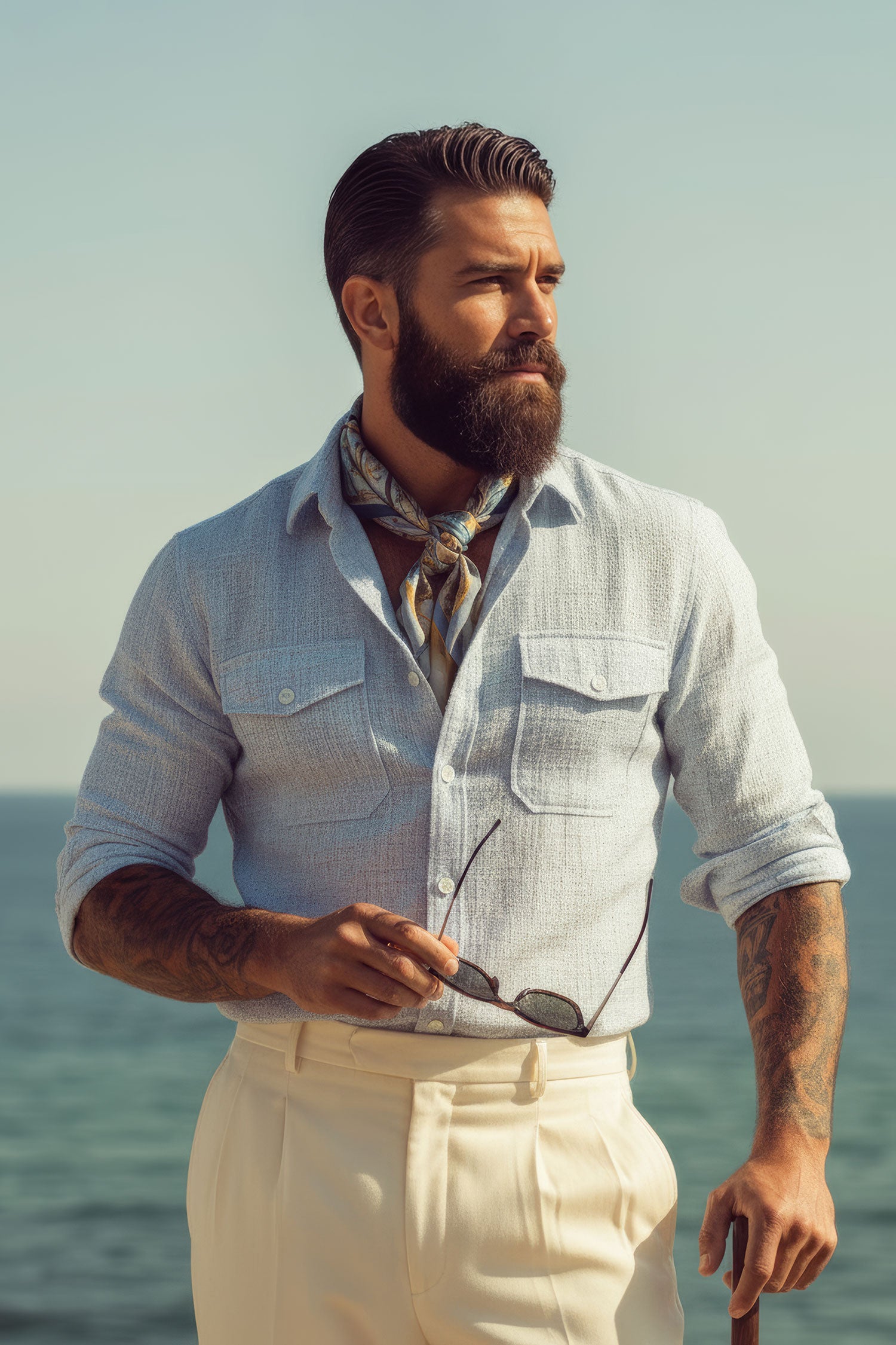 Barabas Men's Stretchy See-through Wool Long Sleeve Shirts 4B72 Light Blue