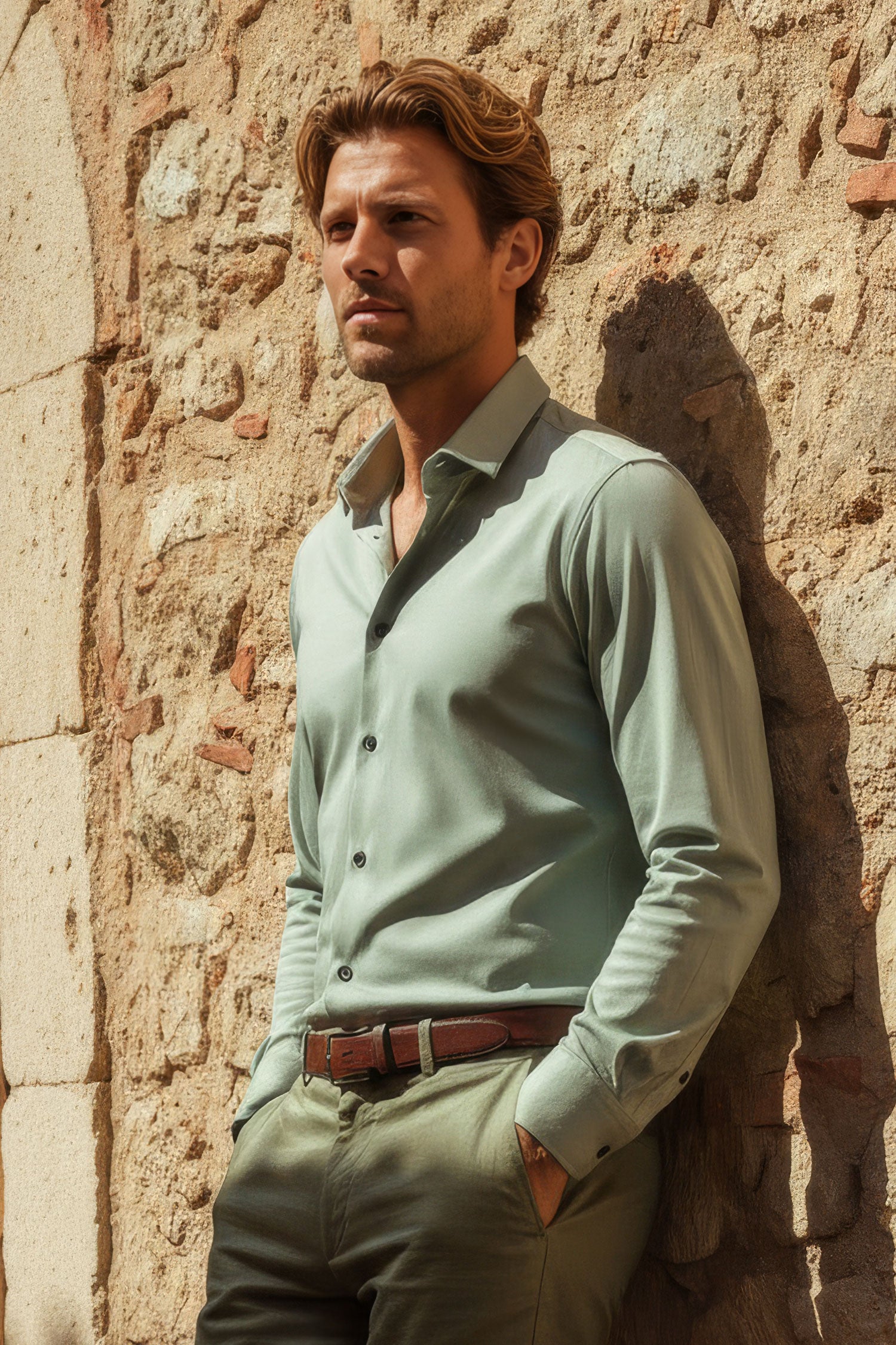 Barabas Men's Strechy Solid Color Button Down Long Sleeve Shirts 4B76 Sage