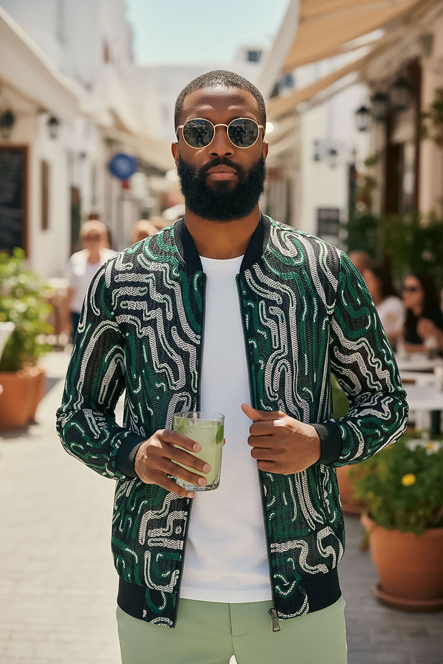 Barabas Men's Geometric See Through Stretch Bomber Jacket 4BPS05 Green