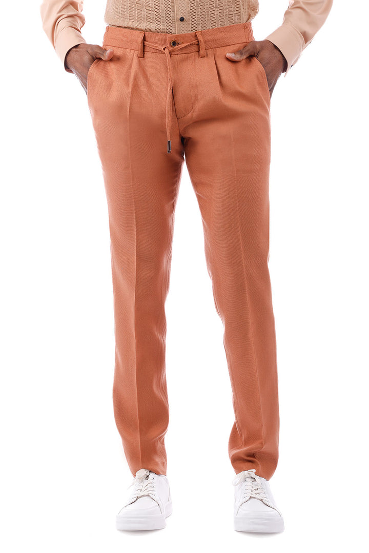 Barabas Men's Adjustable Waistband Drawstring Linen Pants 4CP30 Taupe