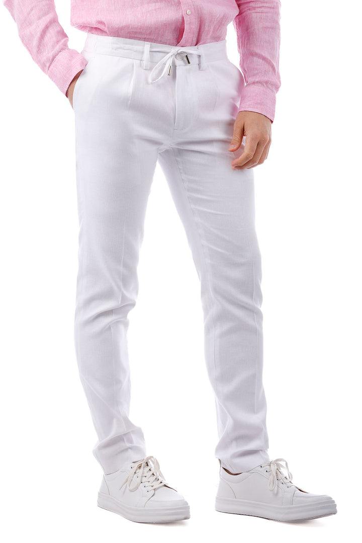 Barabas Men's Adjustable Waistband Drawstring Linen Pants 4CP30 White