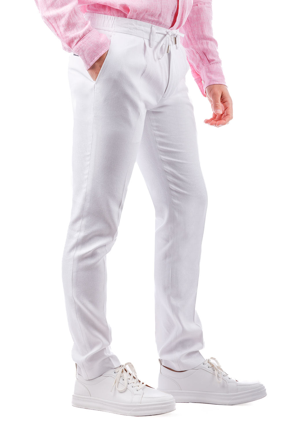 Barabas Men's Adjustable Waistband Drawstring Linen Pants 4CP30 White