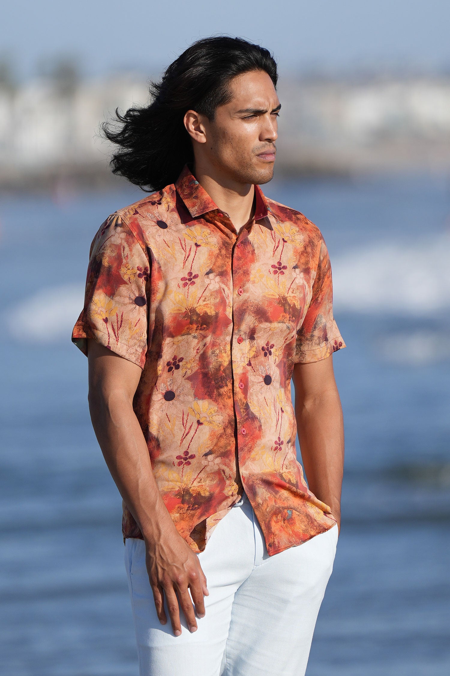 BARABAS Men's Colorful Floral Button Down Short Sleeve Shirts 4sst21 Rust