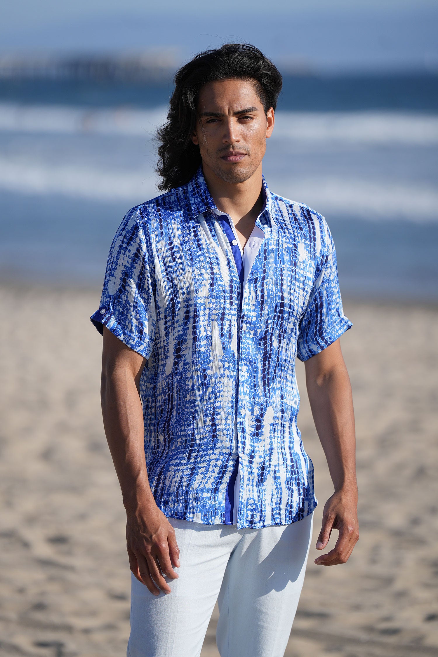 Barabas Men's Stretch Geometric Button Down Short Sleeve Shirts 4SST22