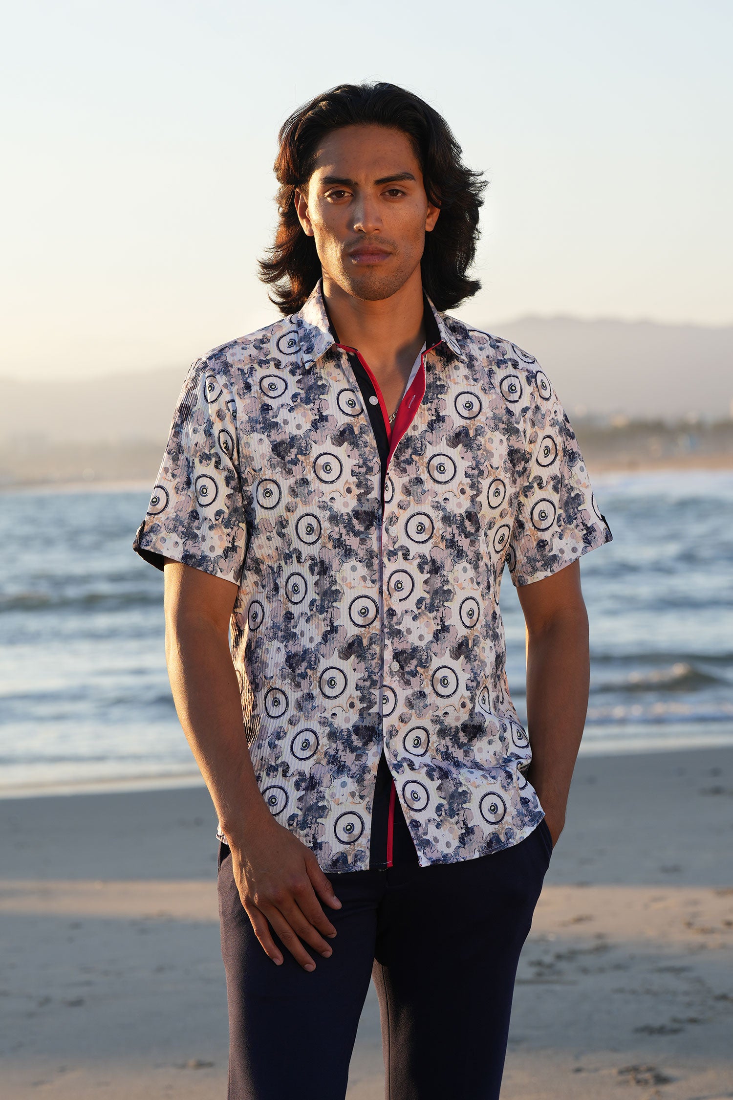 Barabas Men's Geometric Stretch Button Down Short Sleeve Shirts 4SST23 Multi Black