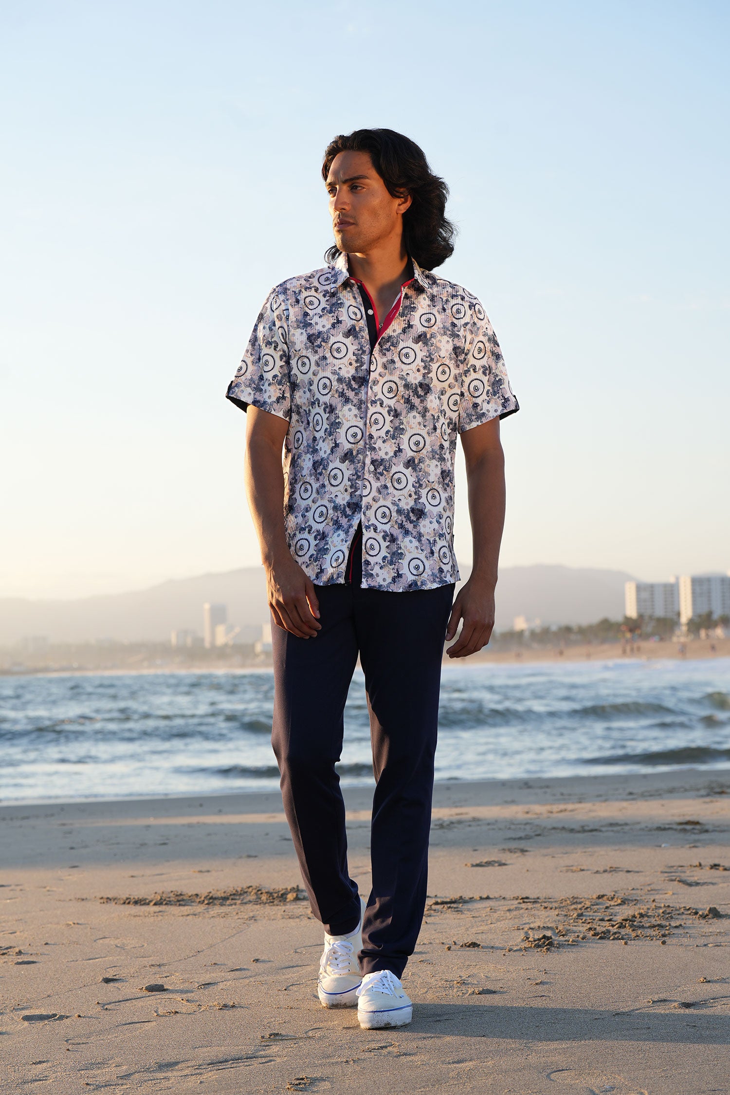 Barabas Men's Geometric Stretch Button Down Short Sleeve Shirts 4SST23 Navy