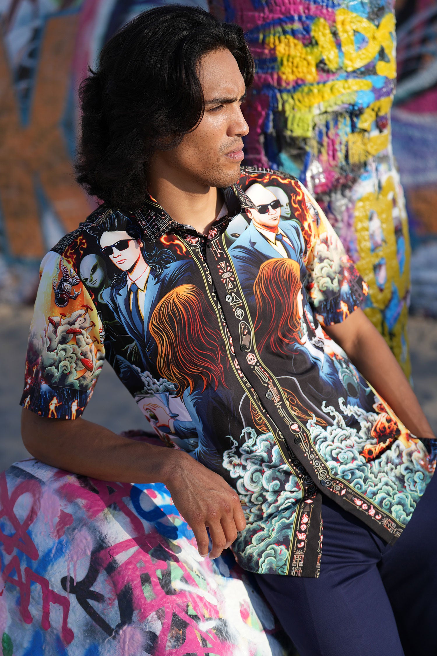 BARABAS Men's Comic Science Fiction Printed Short Sleeve Shirts 4sst36