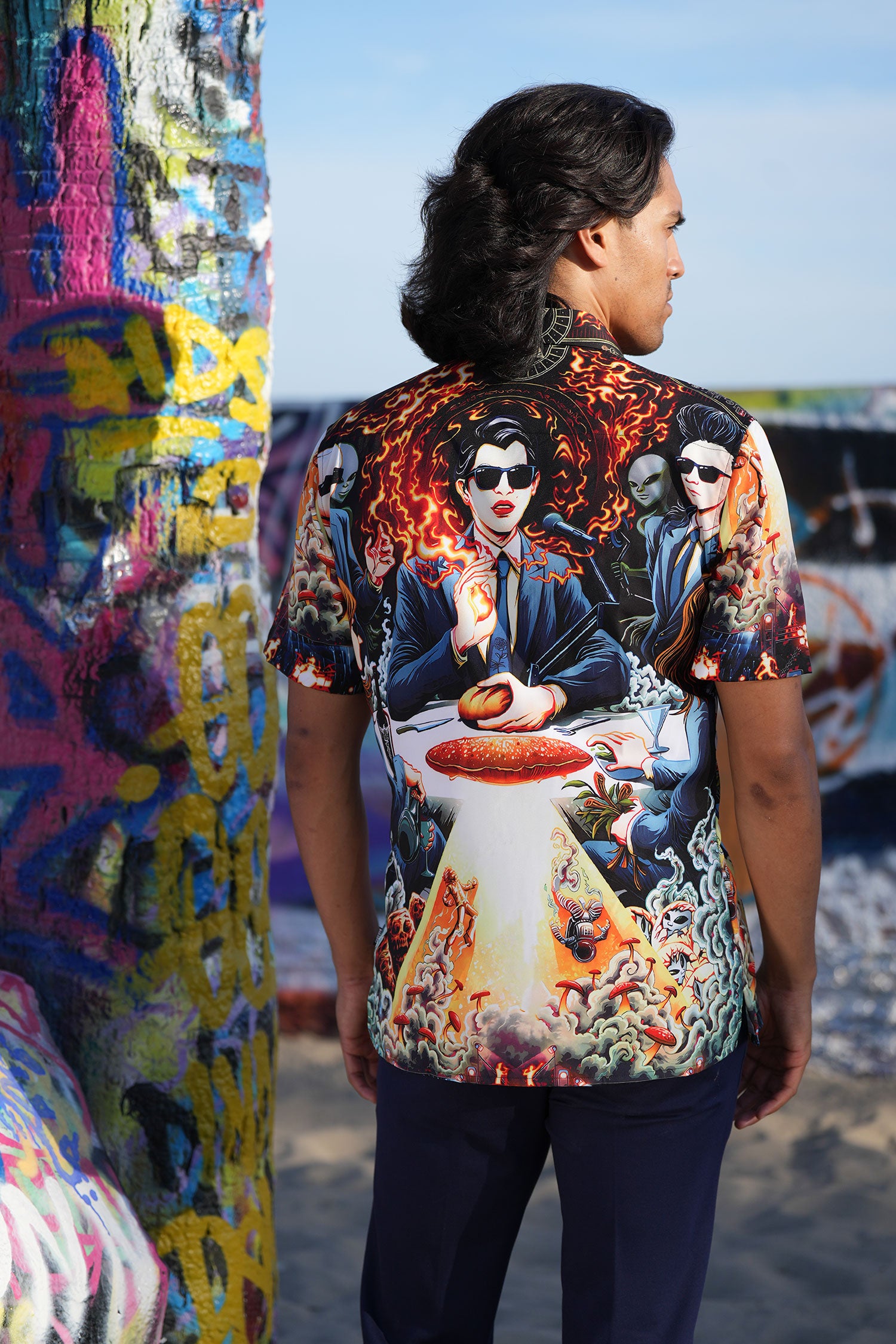 BARABAS Men's Comic Science Fiction Printed Short Sleeve Shirts 4sst36