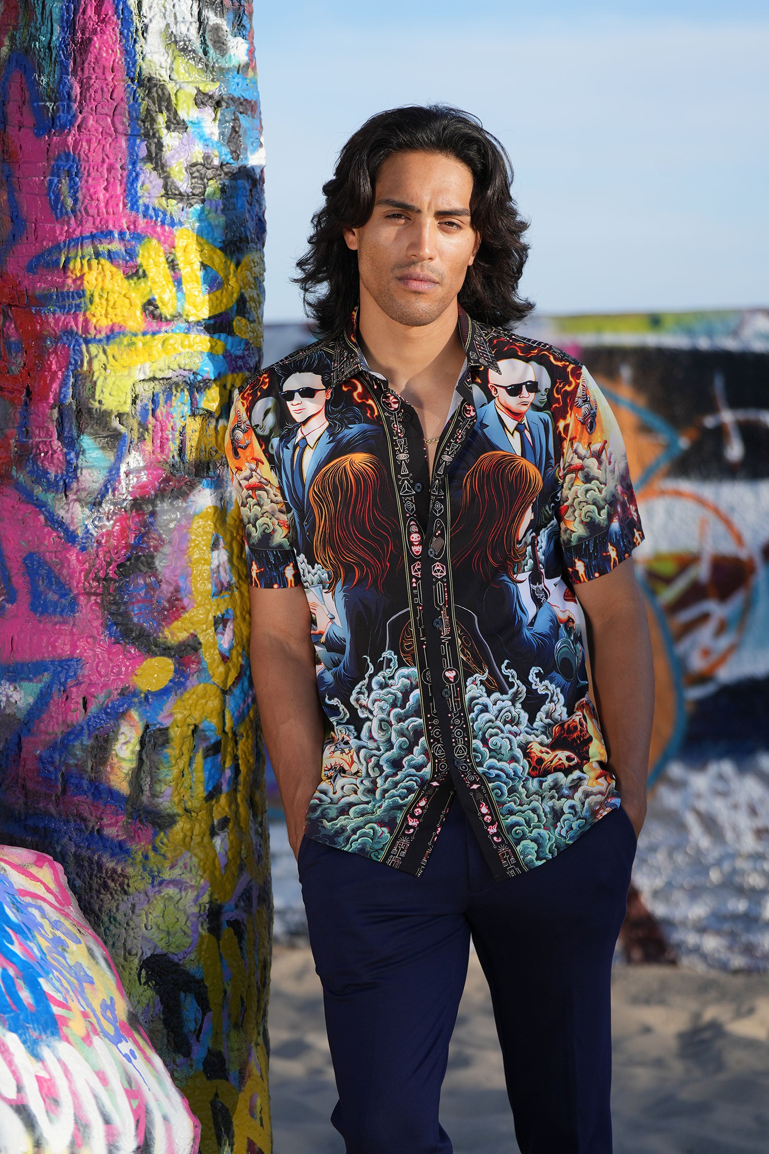 BARABAS Men's Comic Science Fiction Printed Short Sleeve Shirts 4sst36