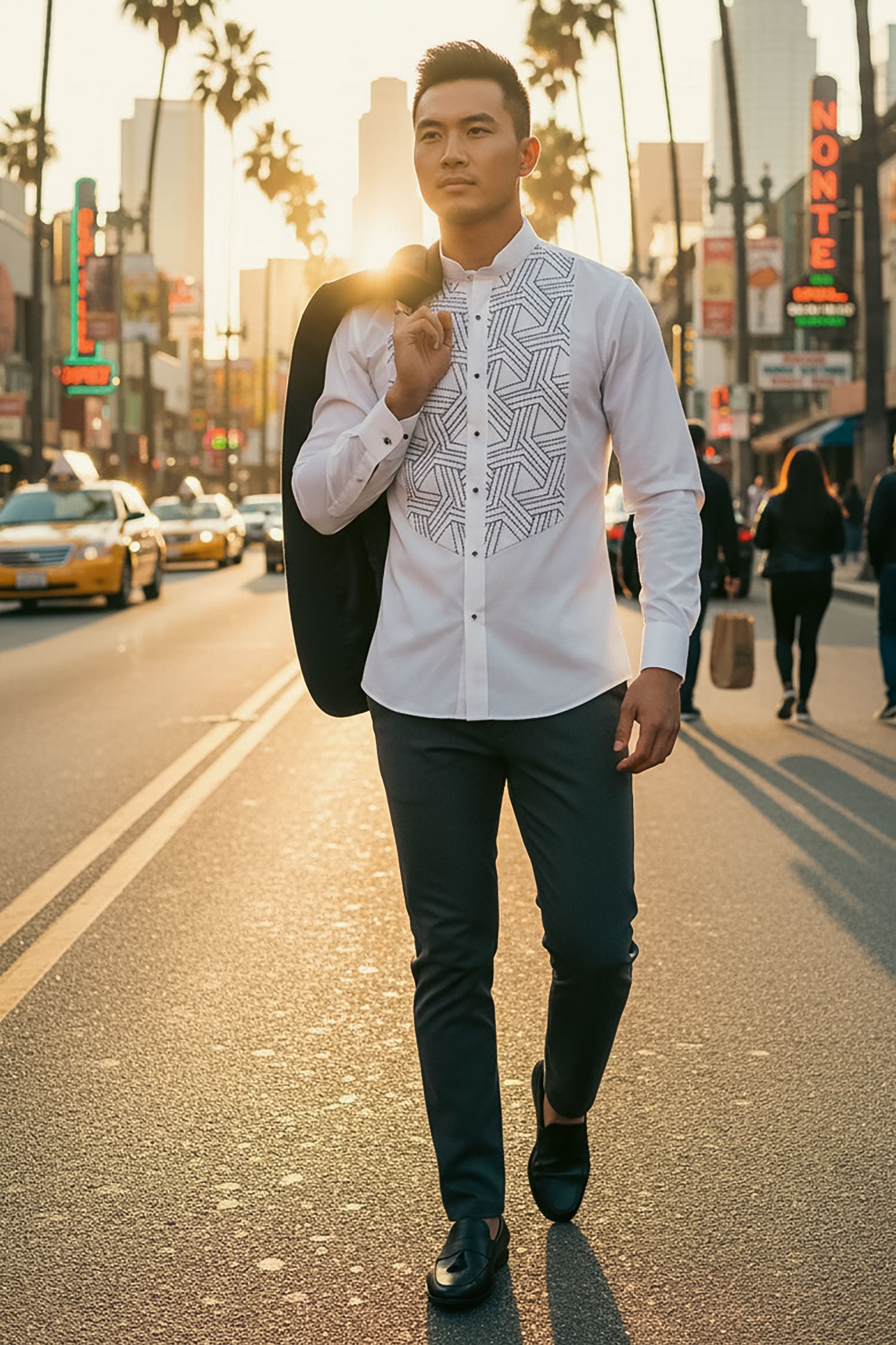 Barabas Men's Sayataga Rhinestones Button-up Long Sleeve Shirt 4TXR04 White