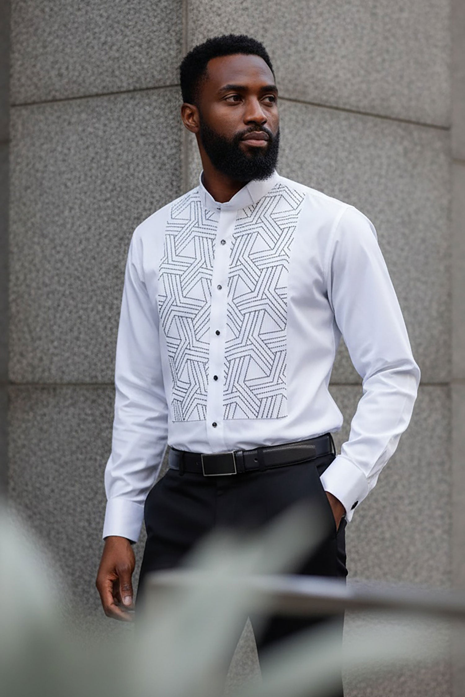 Barabas Men's Sayataga Rhinestones Button-up Long Sleeve Shirt 4TXR04 White