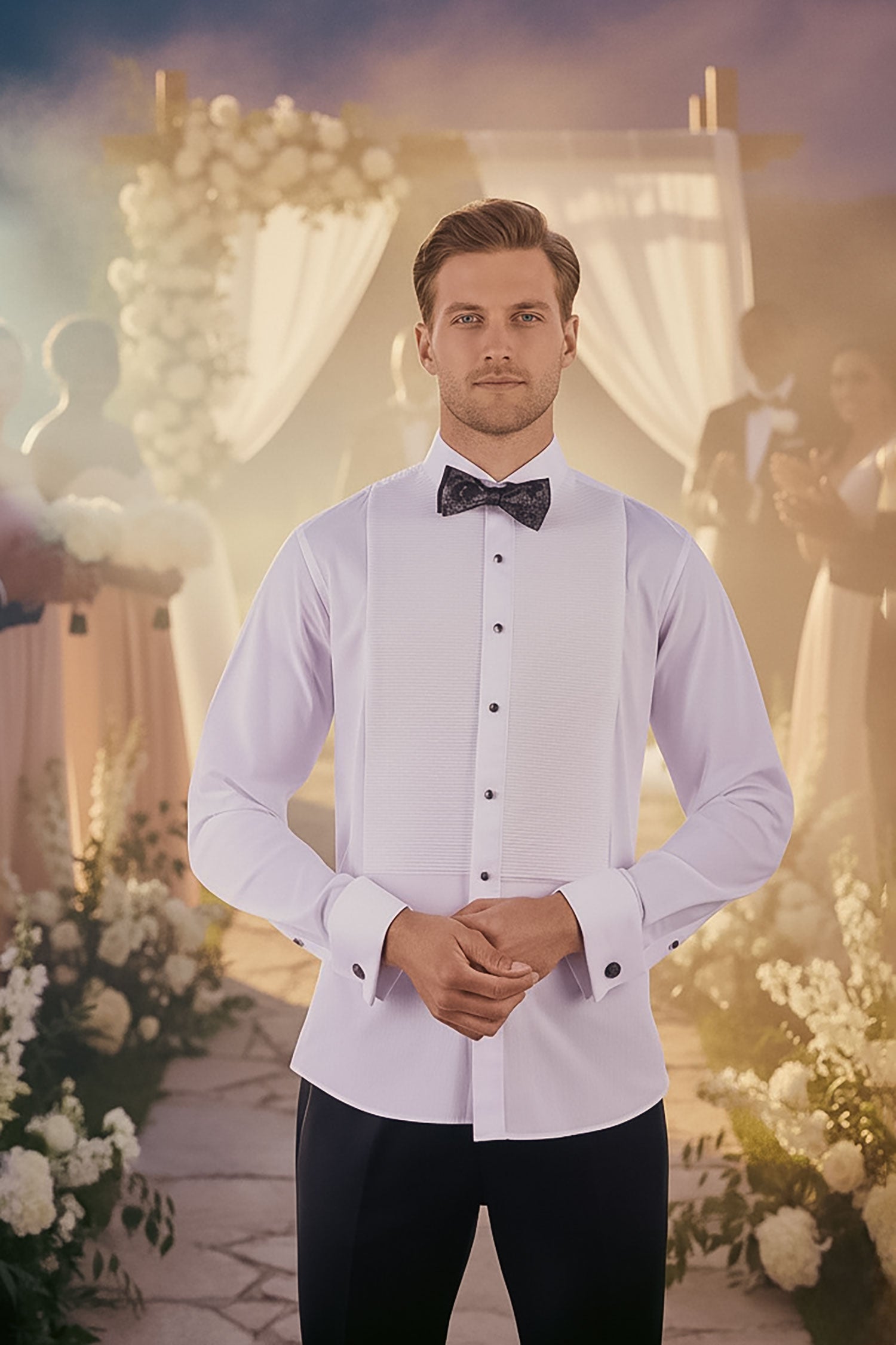 BARABAS Men's Solid Color Tuxedo Button Down Long Sleeve Shirt 4txs01 White