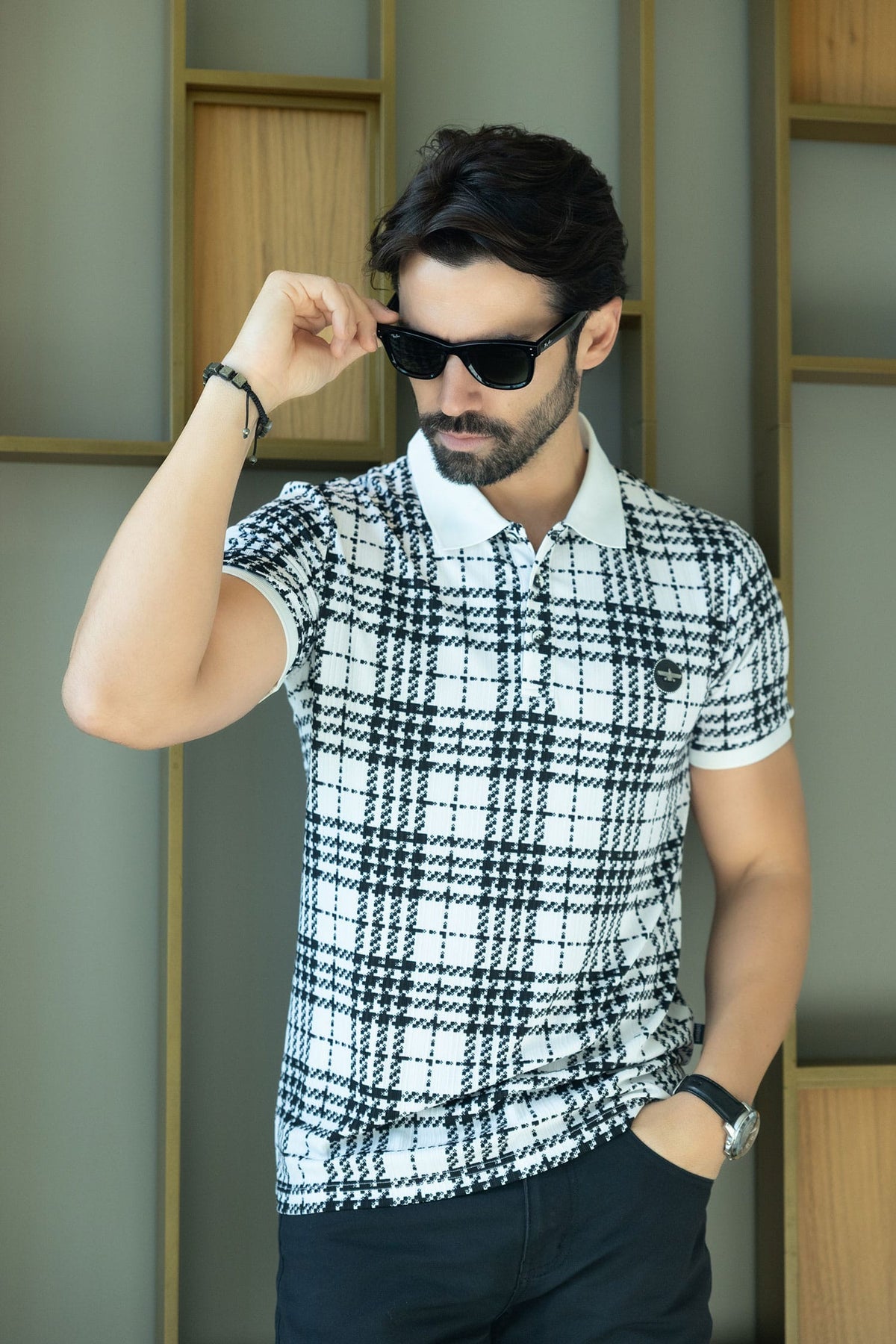 Manila Weave Pattern Stretch Polo Shirt