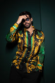 BARABAS Men's Rhinestone Scorpion Long Sleeve Shirts 3SPR432 #Color_Green