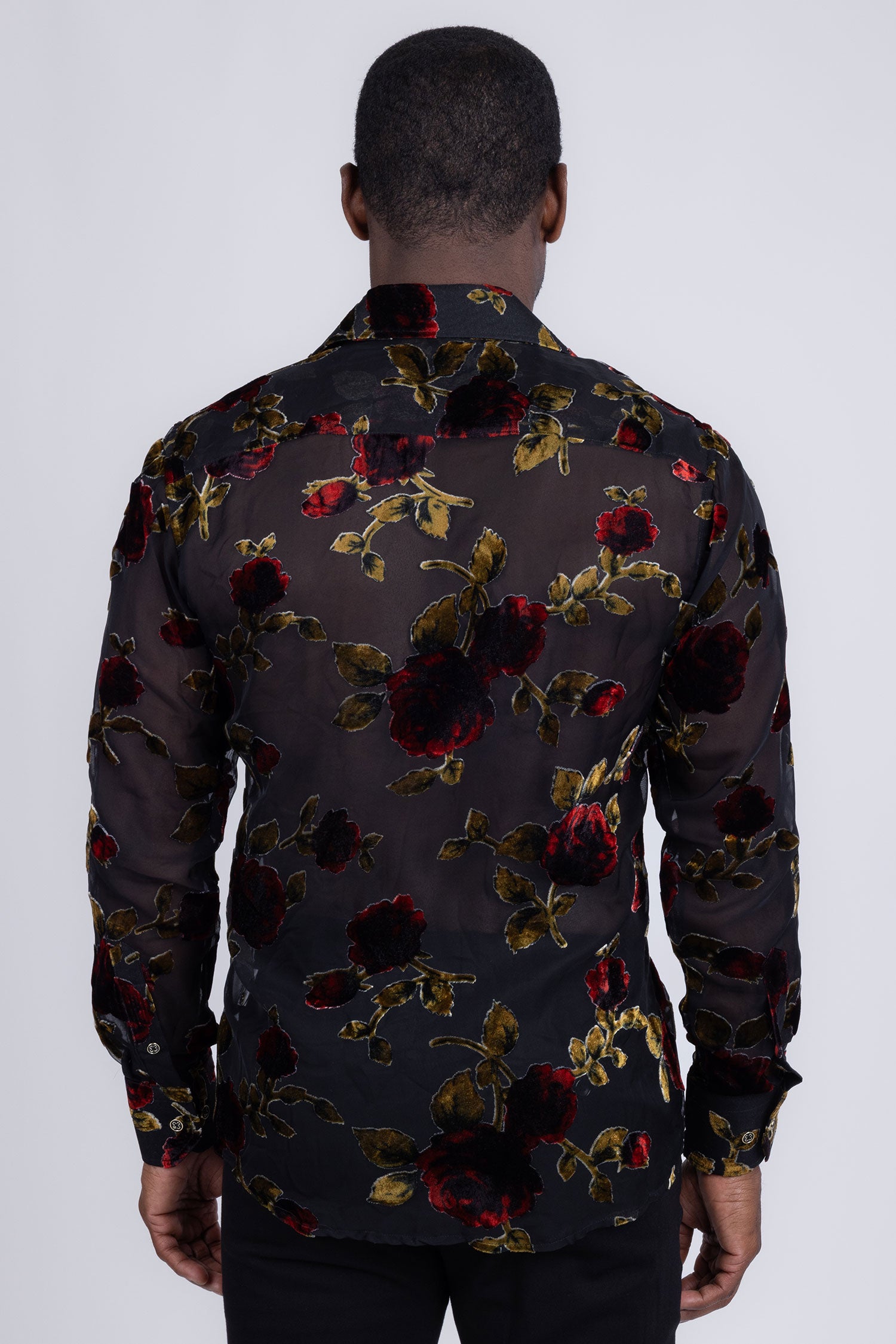 Barabas Men's See Through Floral Pattern Long Sleeve Shirts 5B16 Black