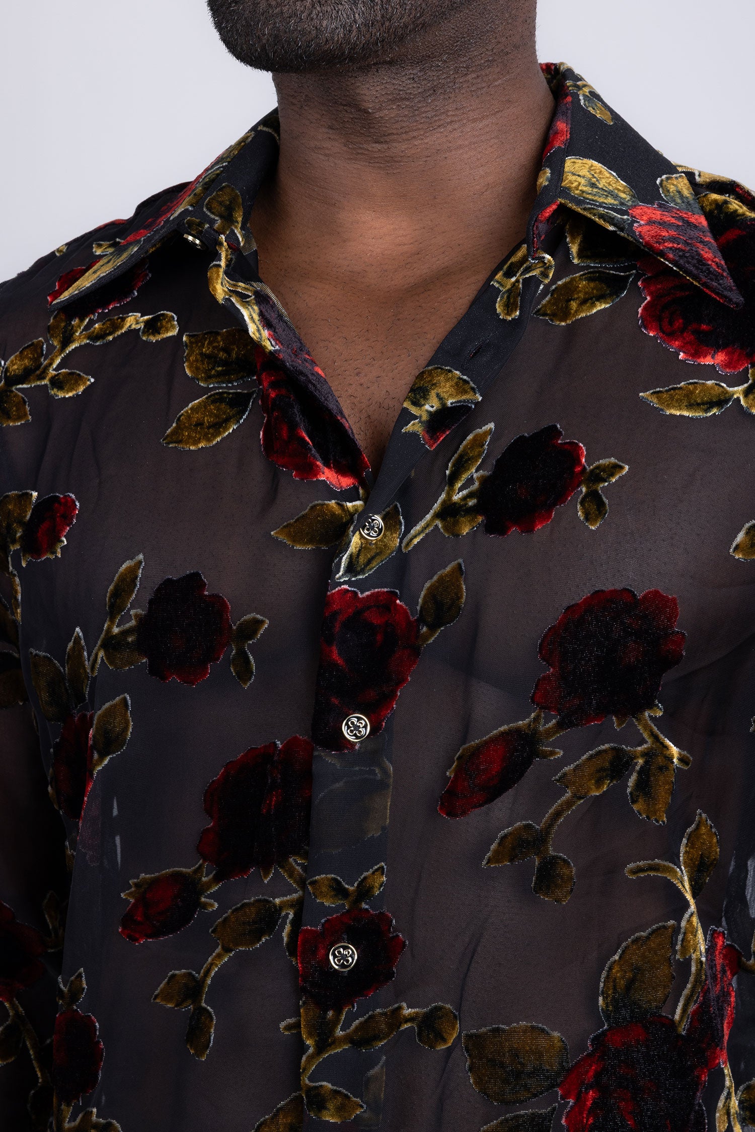 Barabas Men's See Through Floral Pattern Long Sleeve Shirts 5B16 Black