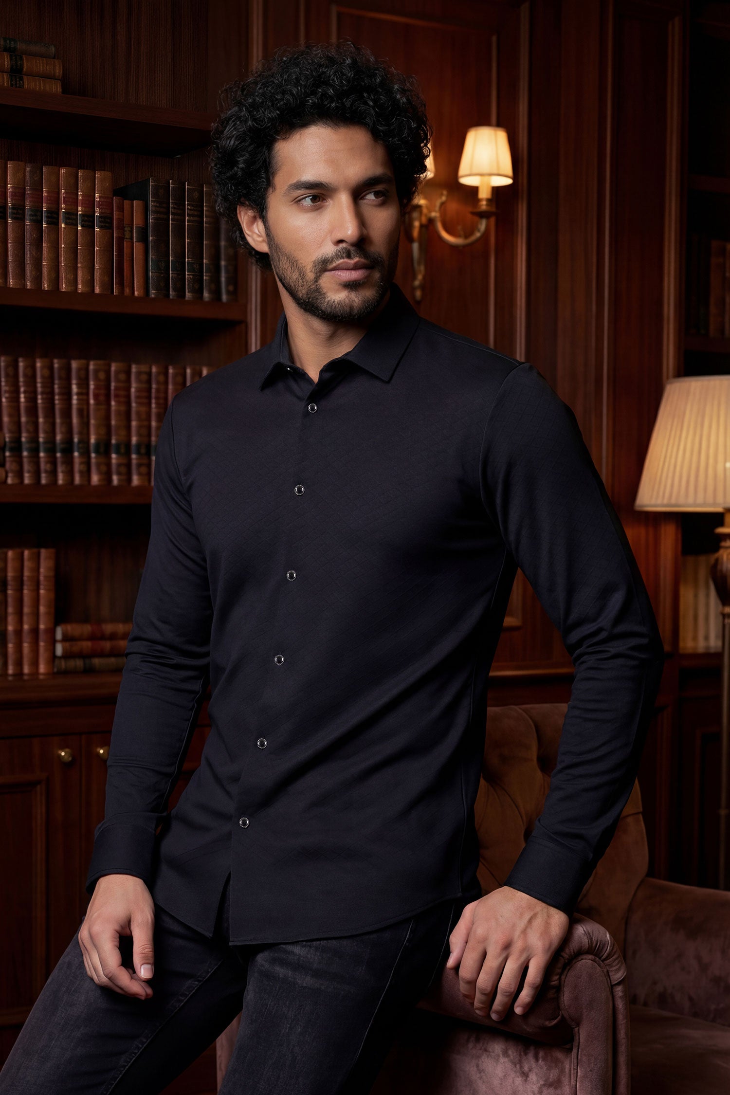 Barabas Men's Patterned Stretch Button Down Long Sleeve Shirts 5B20 Black