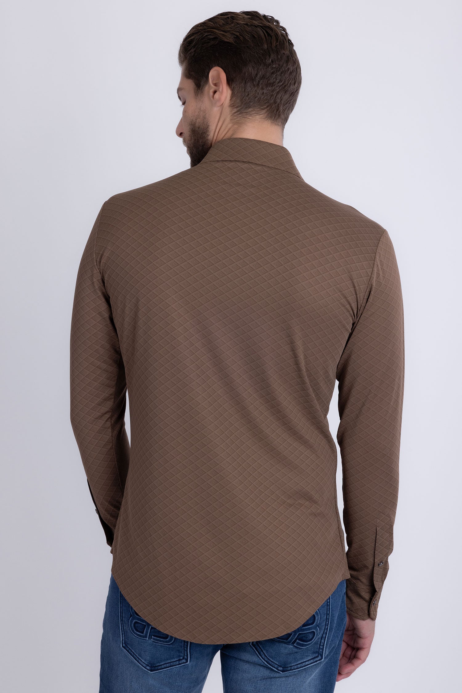 Barabas Men's Patterned Stretch Button Down Long Sleeve Shirts 5B20 Coffee