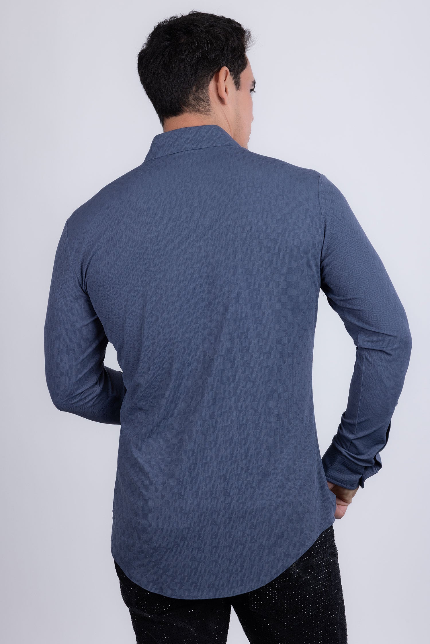 Barabas Men's Patterned Stretch Button Down Long Sleeve Shirts 5B21 Navy