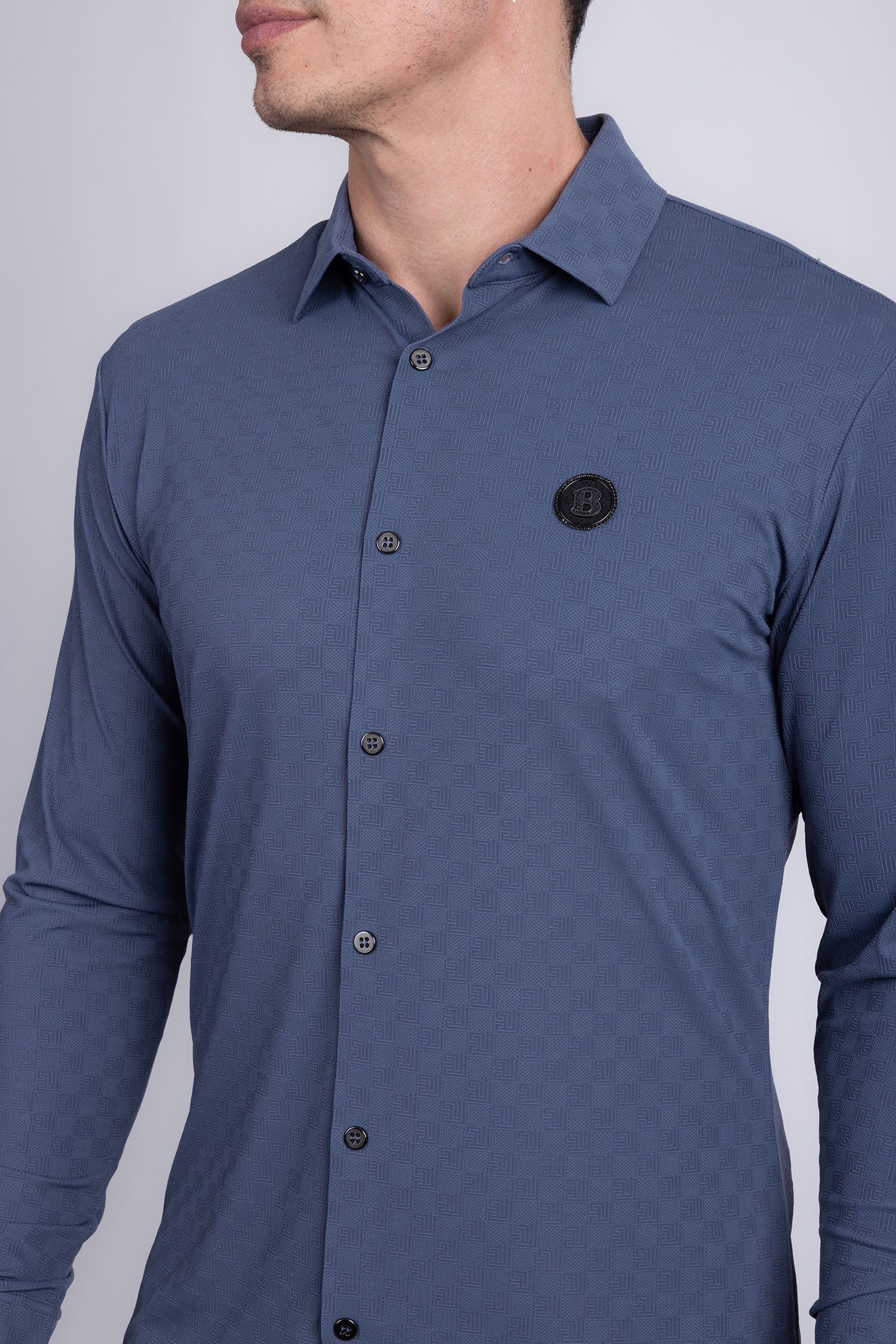 Barabas Men's Patterned Stretch Button Down Long Sleeve Shirts 5B21 Navy