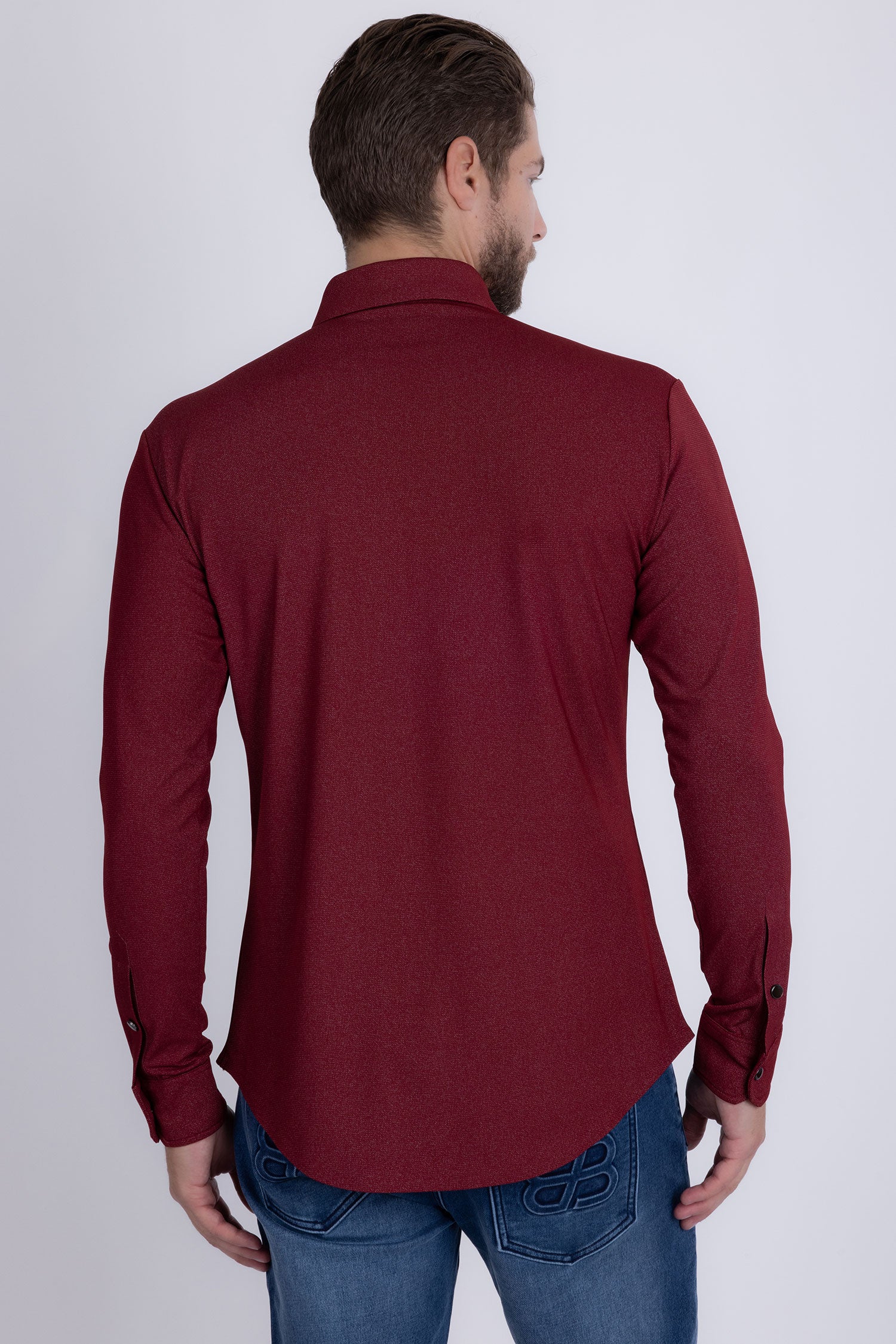 Barabas Men's Textured Stretch Button Down Long Sleeve Shirts 5B22 Burgundy