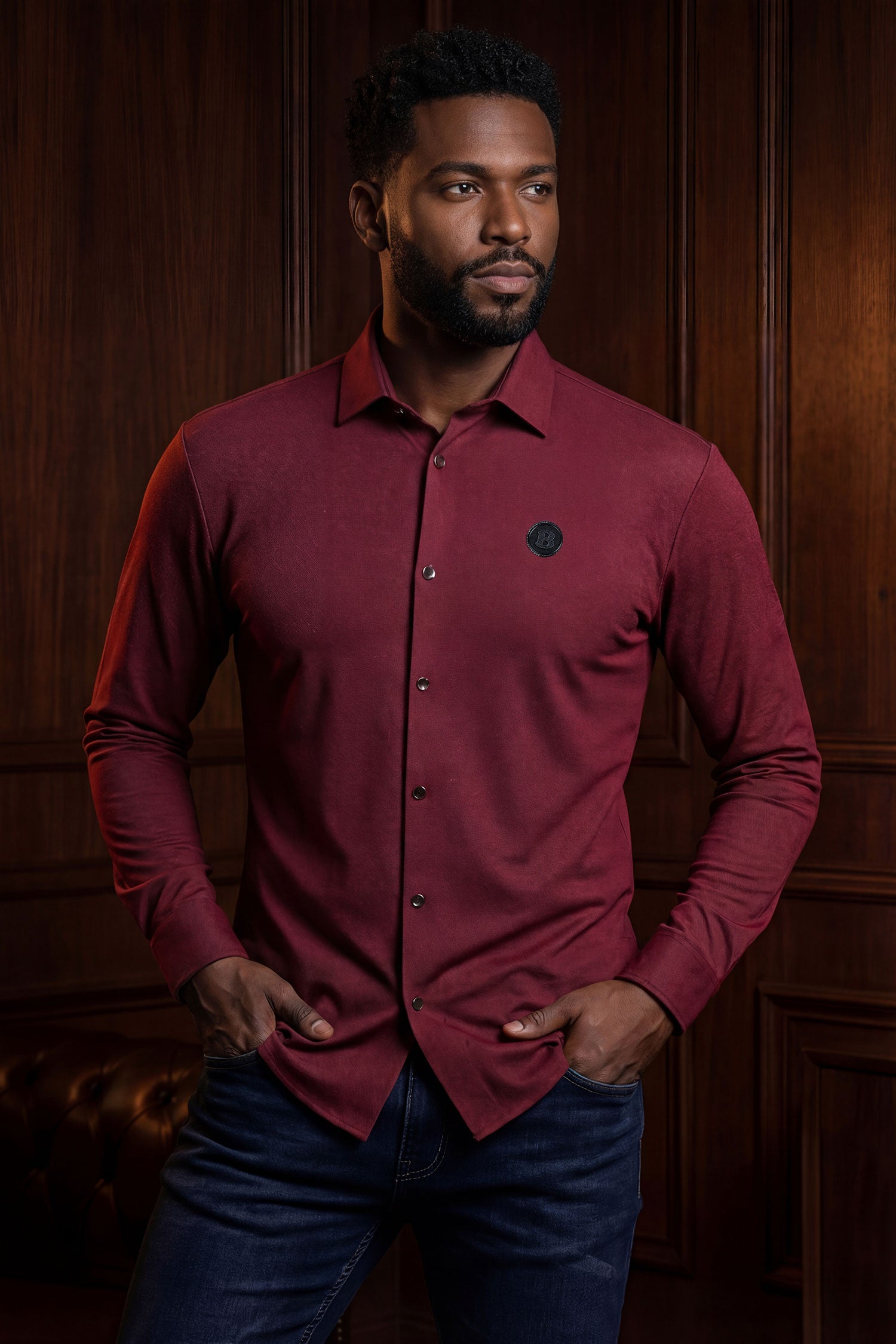 Barabas Men's Textured Stretch Button Down Long Sleeve Shirts 5B22 Burgundy