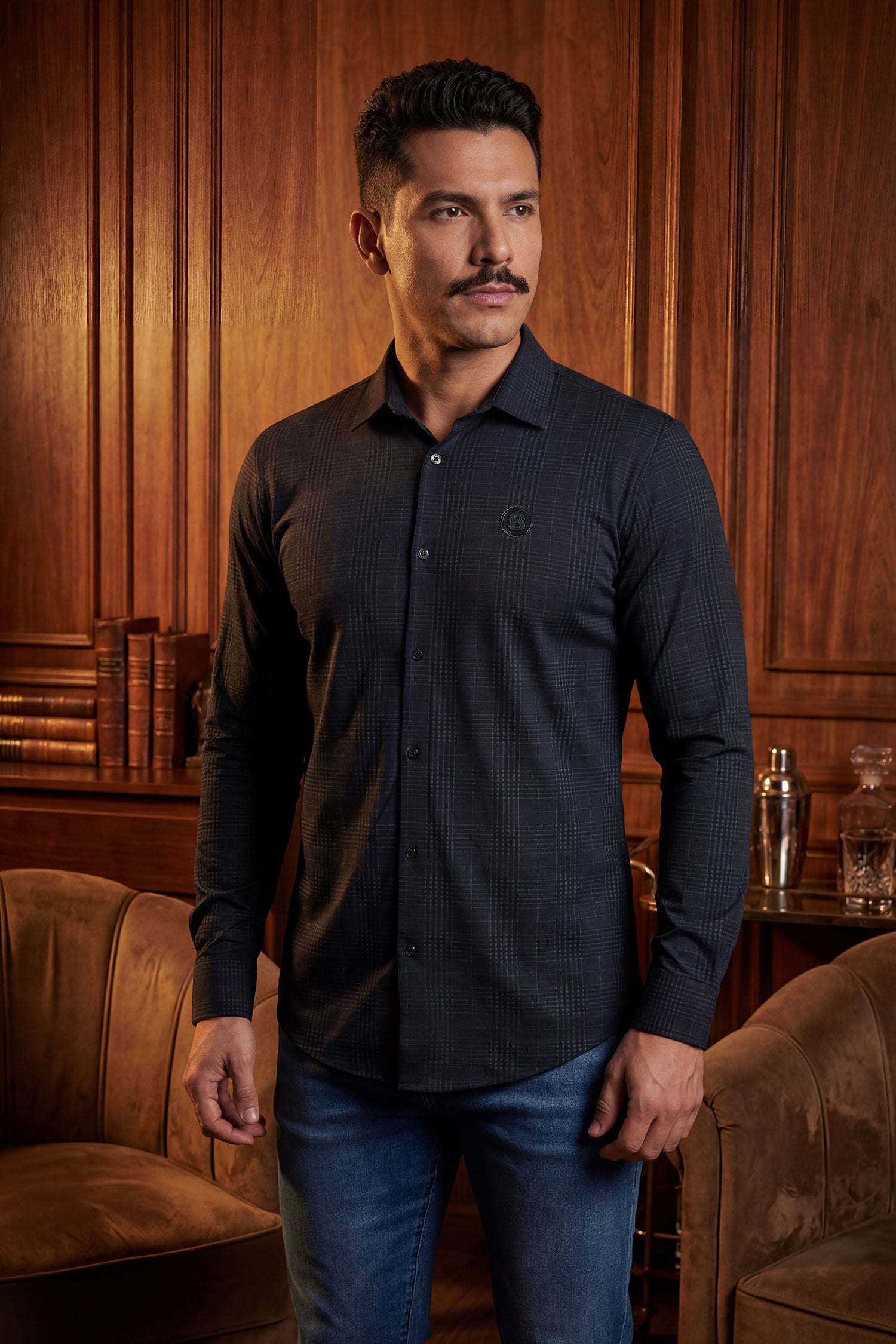 Barabas Men's Patterned Plaid Stretch Long Sleeve Shirts 5B23 Black