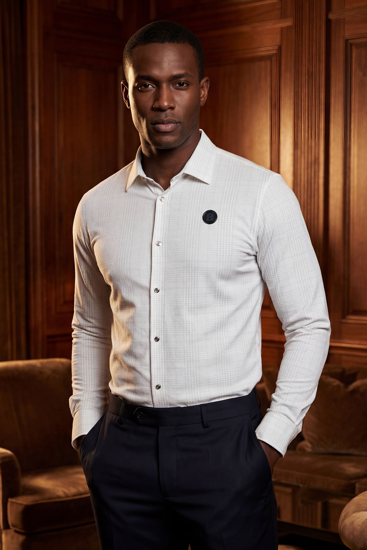 Barabas Men's Patterned Plaid Stretch Long Sleeve Shirts 5B23 White