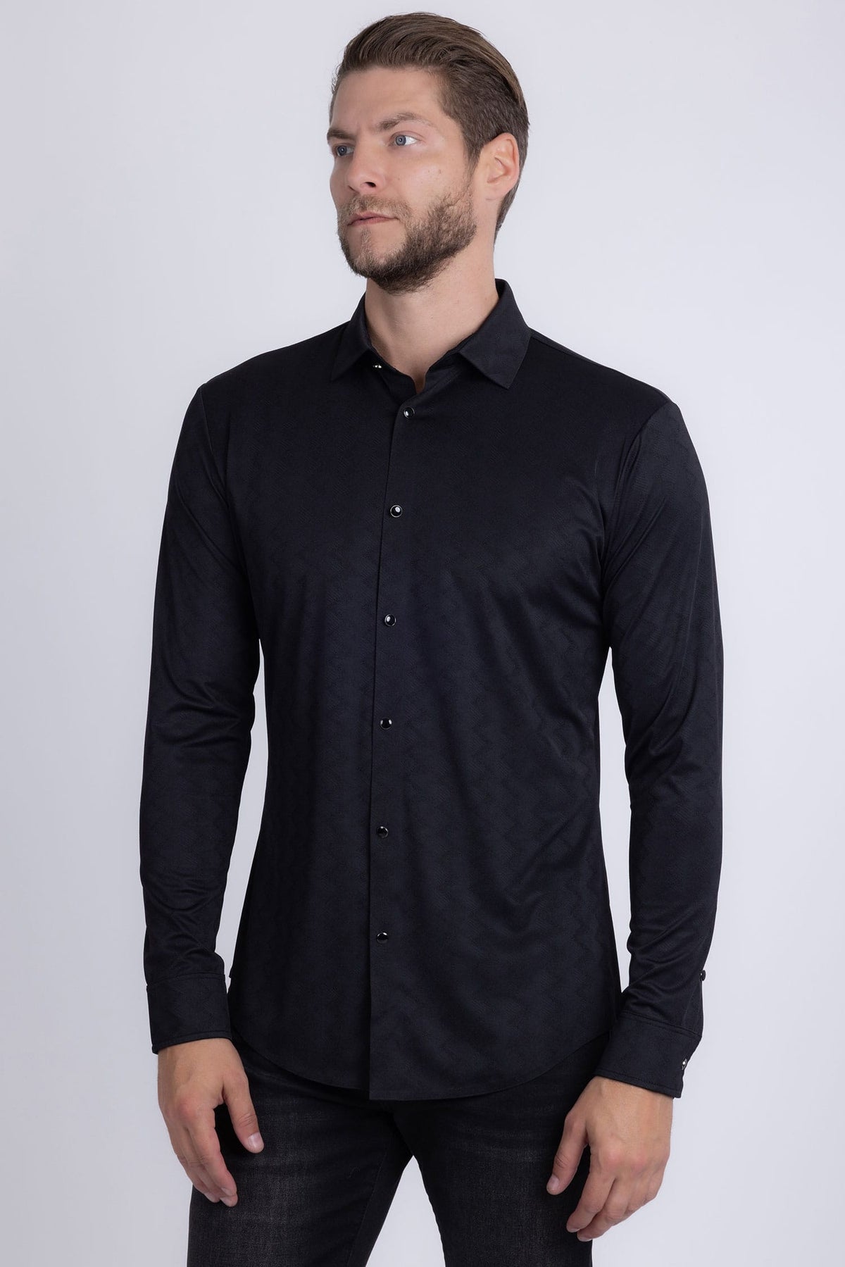Barabas Men's Textured Stretch Button Down Long Sleeve Shirts 5B24 Black