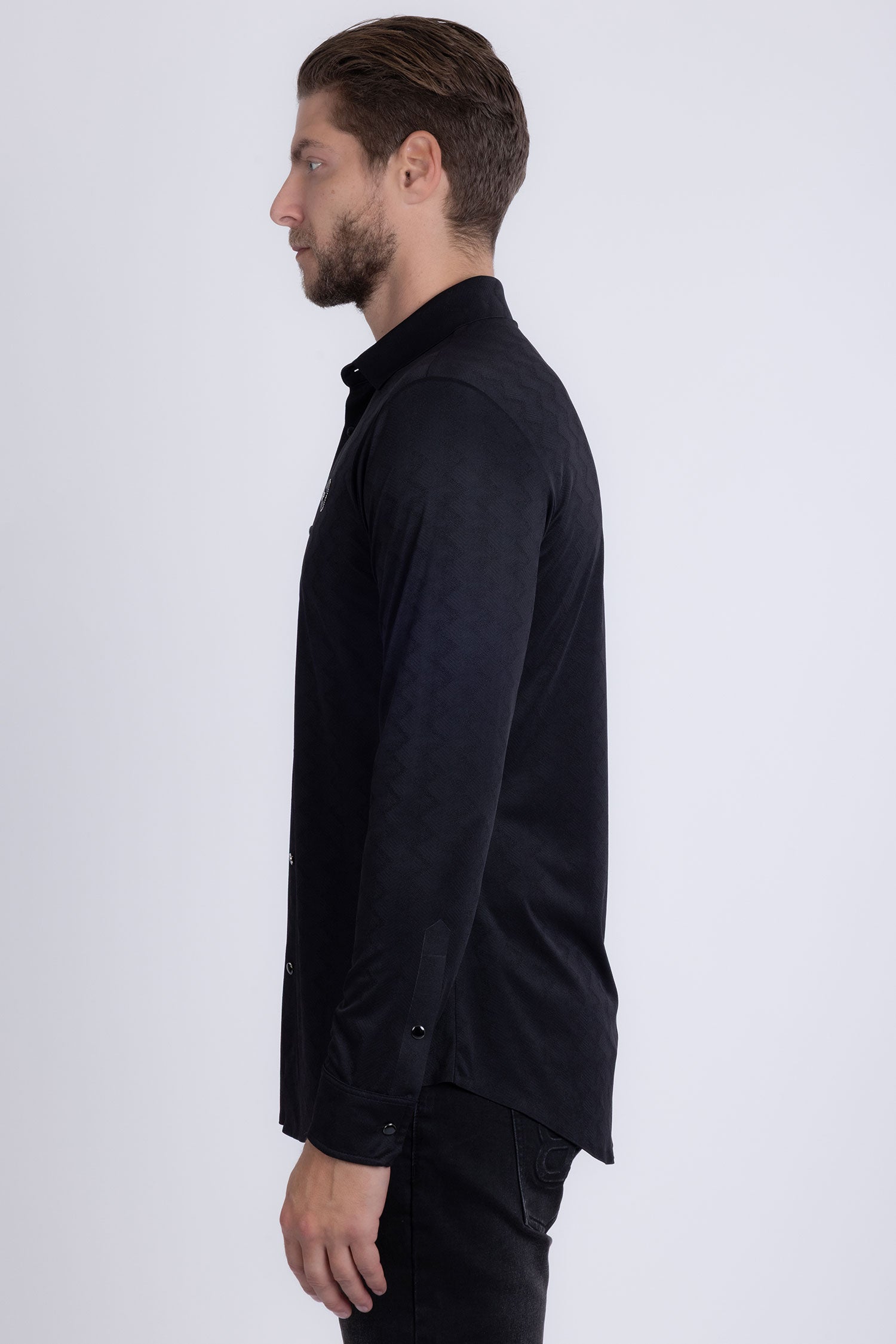 Barabas Men's Textured Stretch Button Down Long Sleeve Shirts 5B24 Black