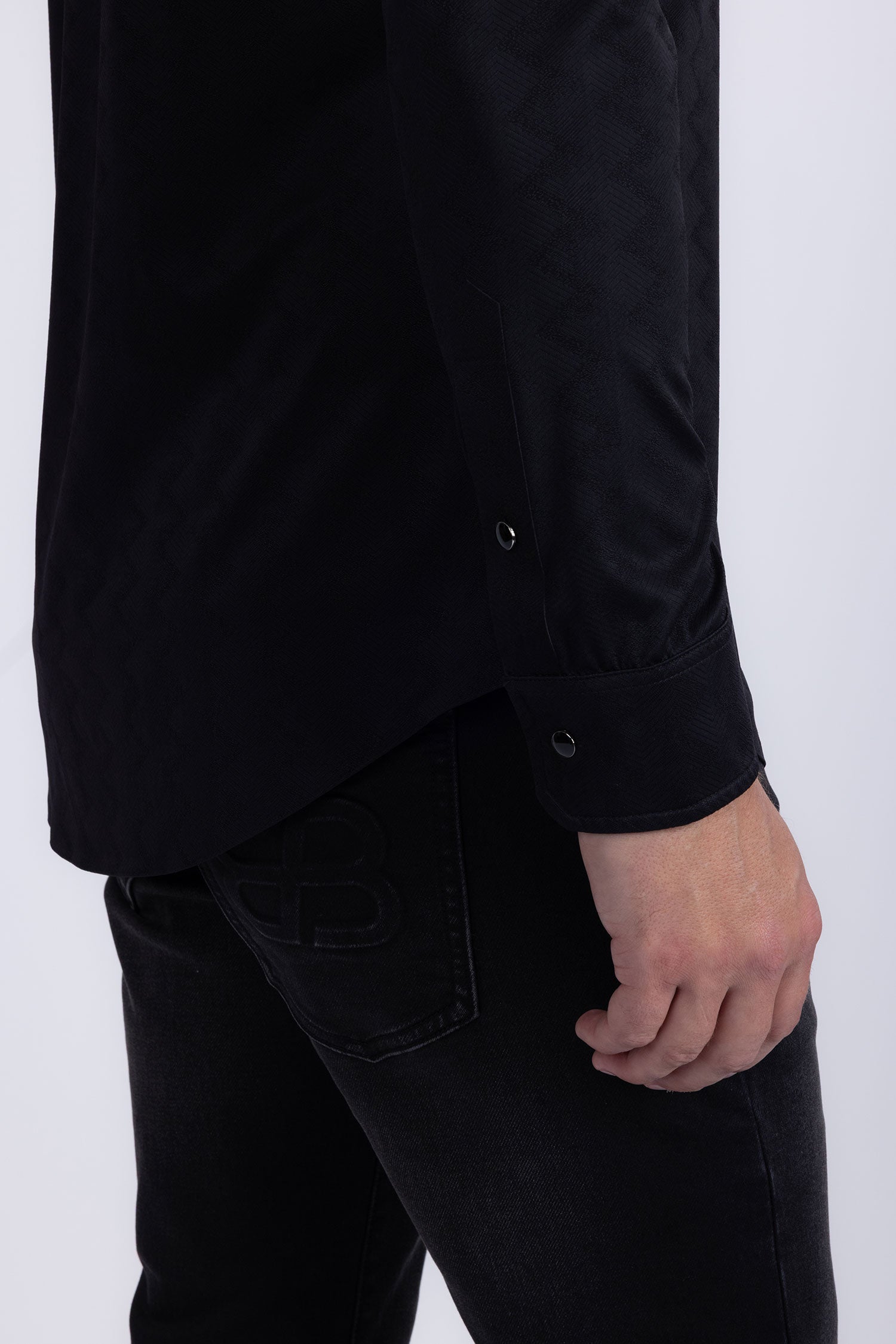 Barabas Men's Textured Stretch Button Down Long Sleeve Shirts 5B24 Black