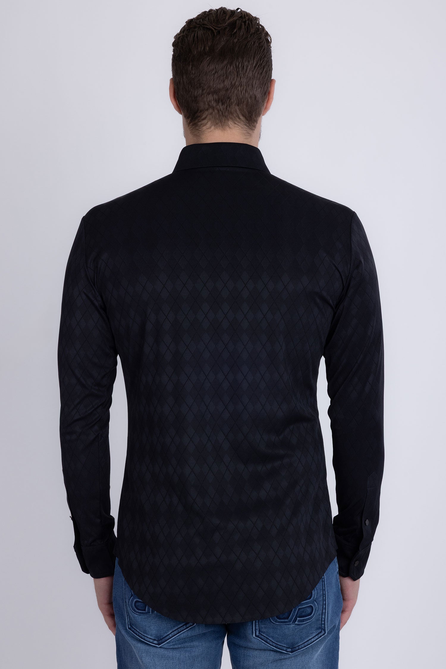 Barabas Men's Textured Stretch Button Down Long Sleeve Shirts 5B26 Black