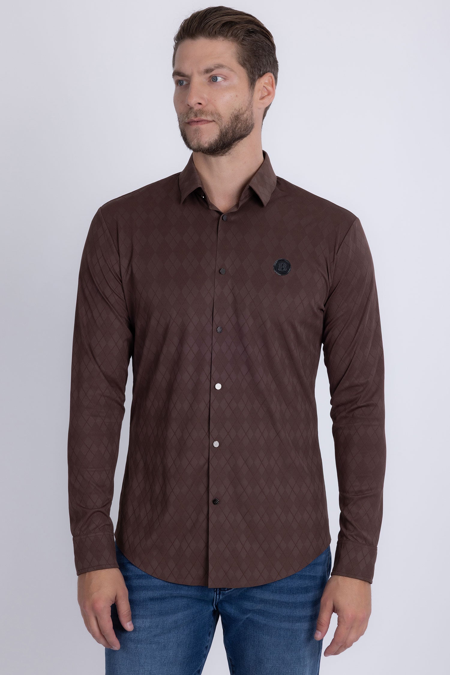 Barabas Men's Textured Stretch Button Down Long Sleeve Shirts 5B26 Coffee