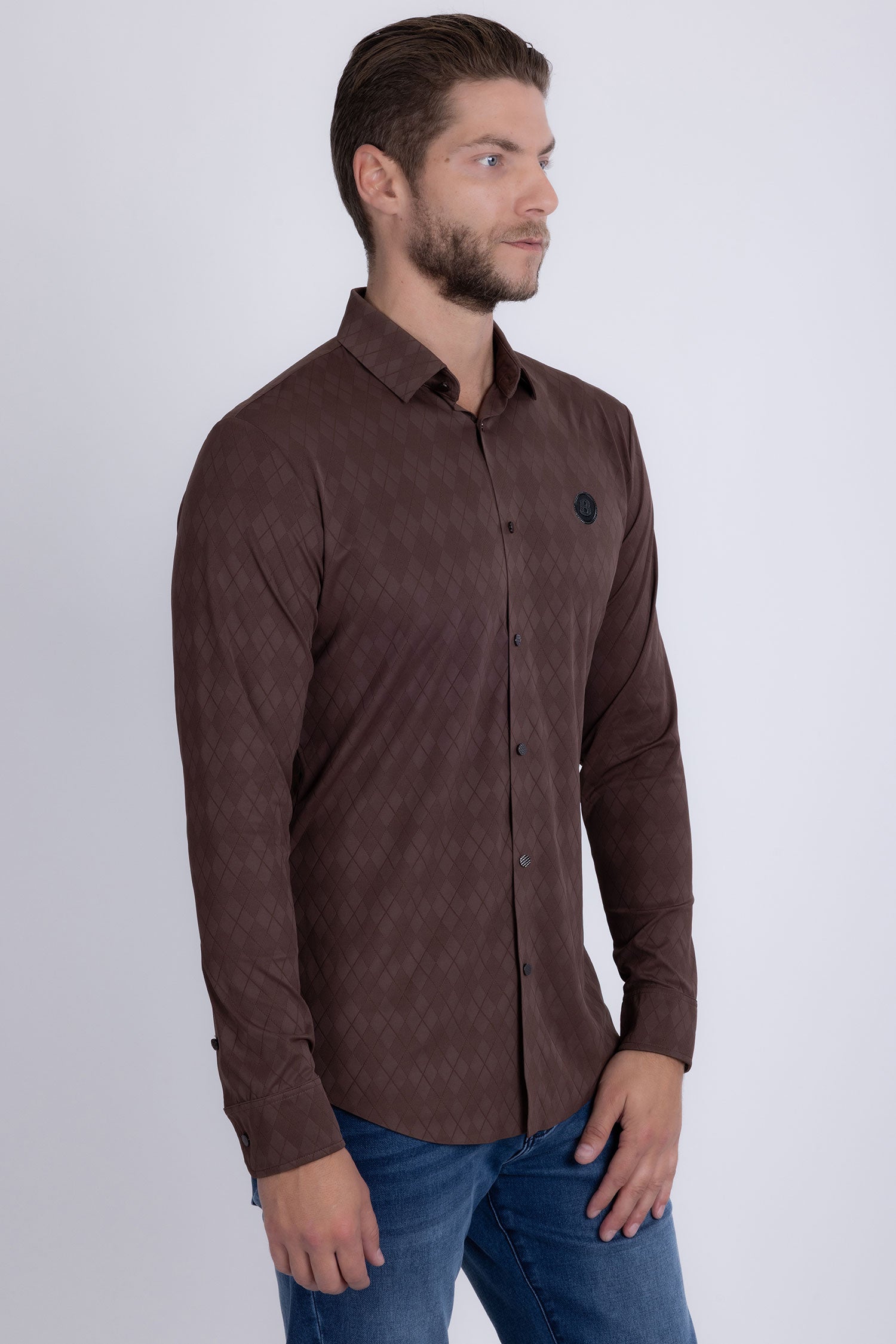 Barabas Men's Textured Stretch Button Down Long Sleeve Shirts 5B26 Coffee