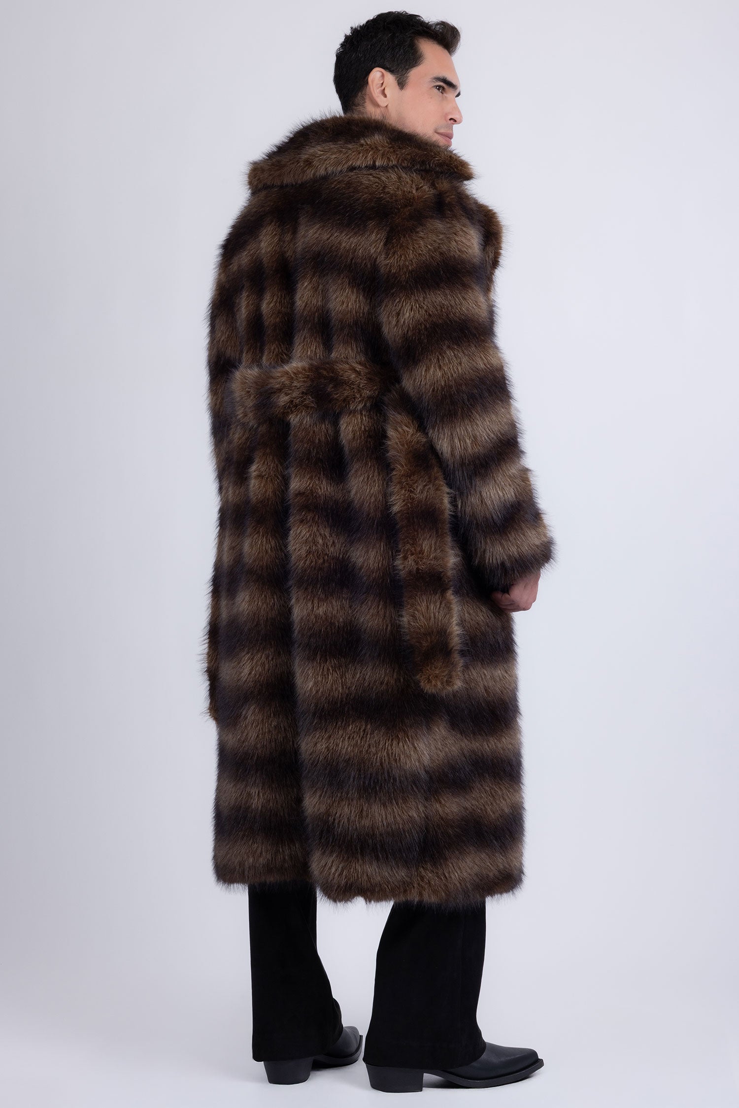 Barabas Men's Soft Fur Notch Lapel Long Coat 5BHL01 Brown