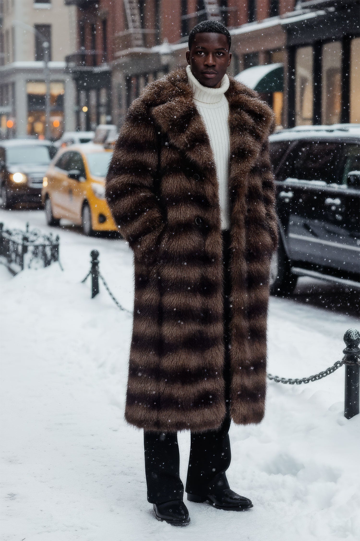 Barabas Men's Soft Fur Notch Lapel Stripped Long Coat 5BHL01 Brown Black